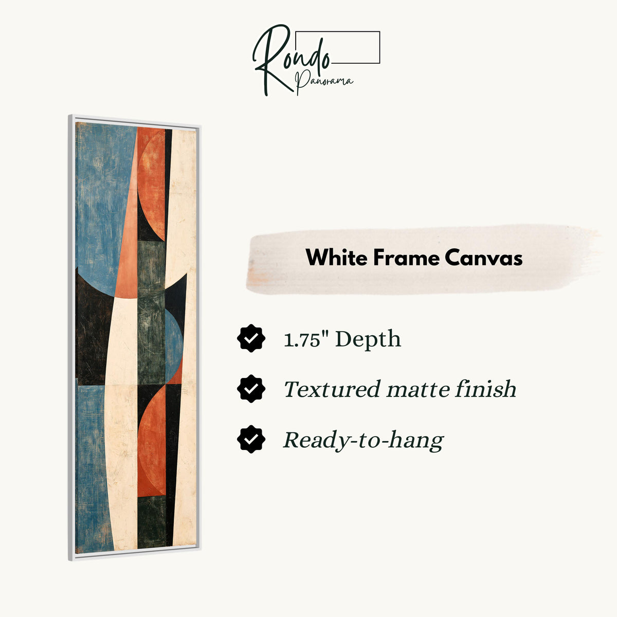 Textured curves in blue, orange and black canvas print in a white floating frame