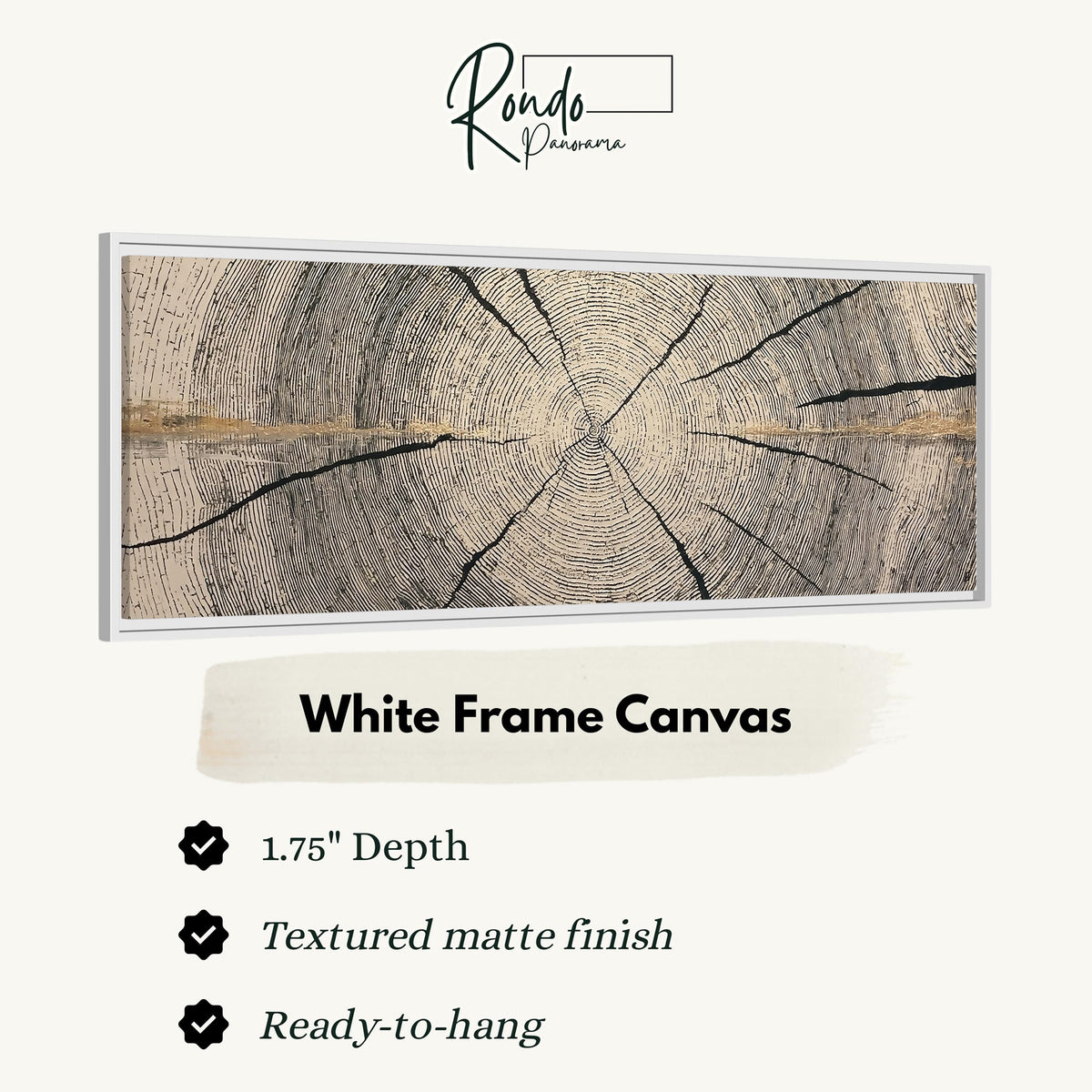 Pale gold wood ring canvas print in a white floating frame