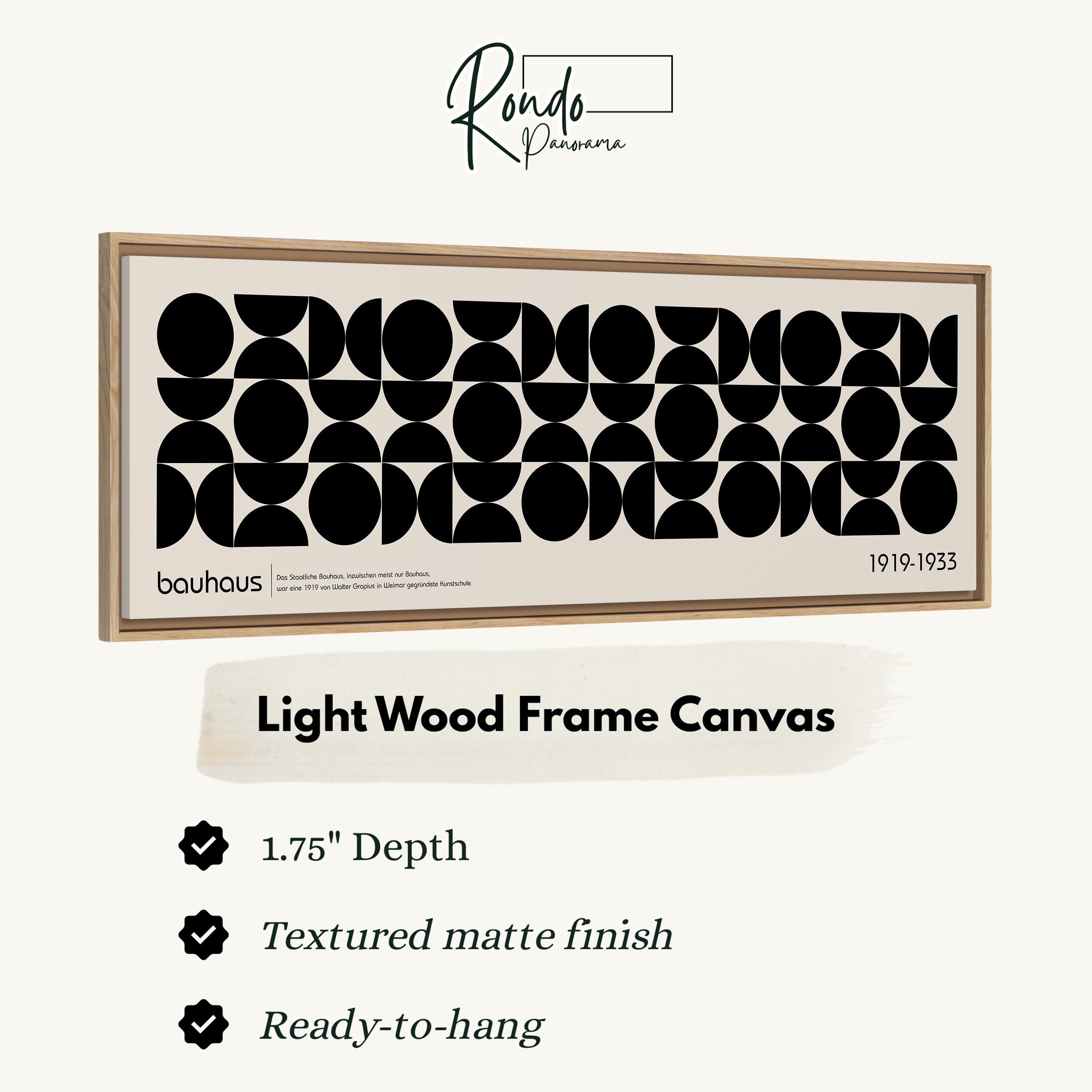 The image is a framed artwork featuring a geometric design with circles and lines.
