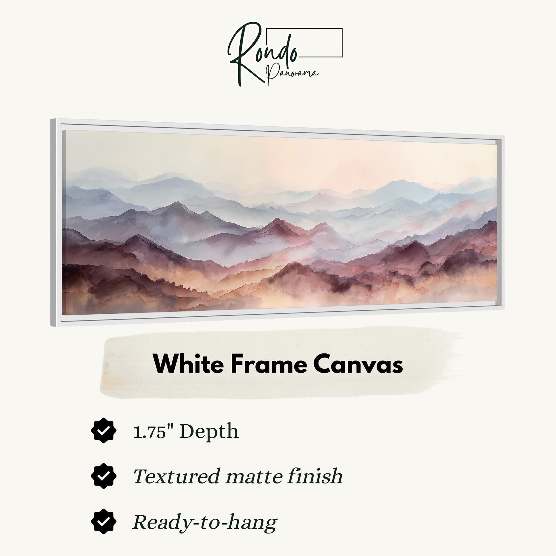 The image is a white frame canvas depicting a landscape with mountains and a hazy, misty atmosphere.