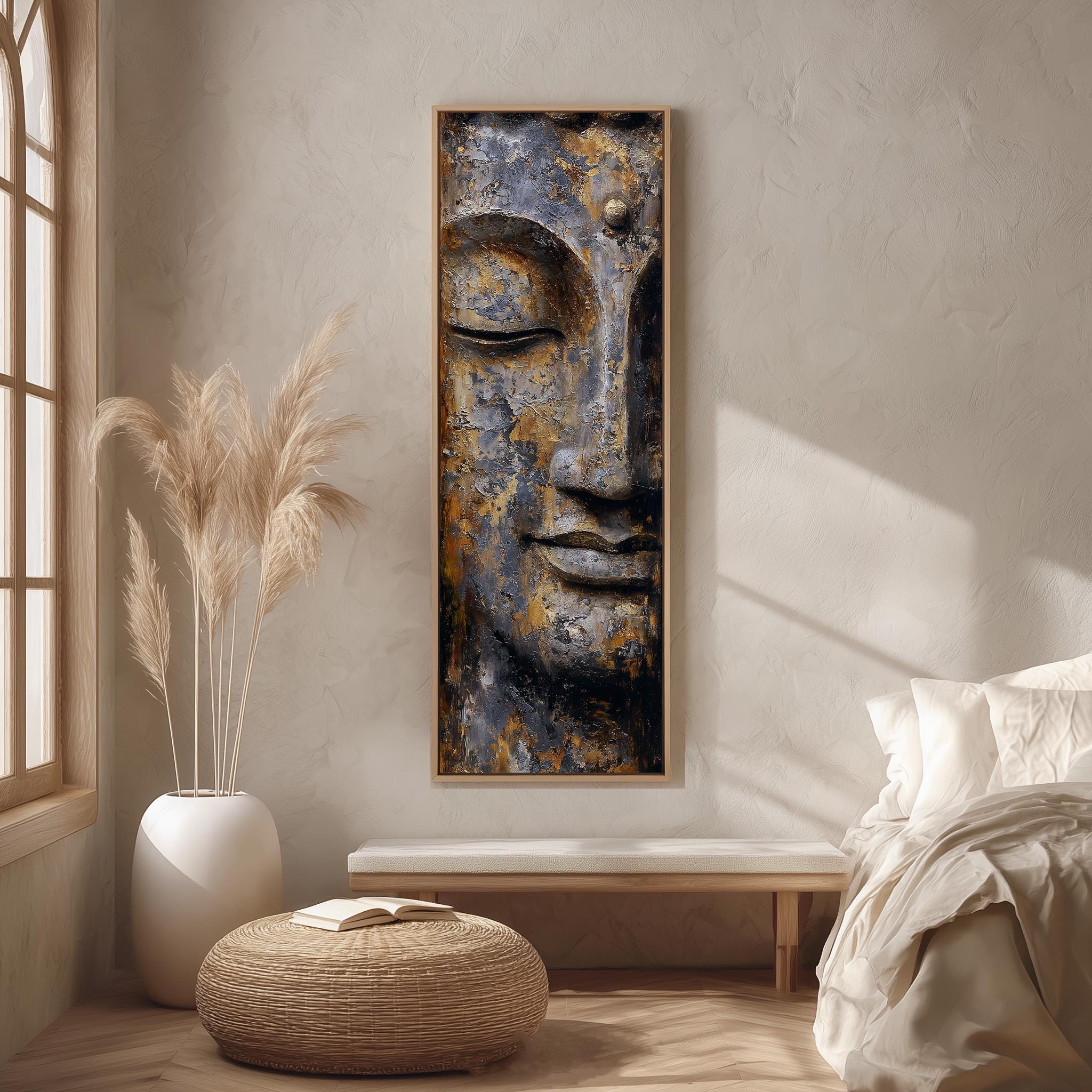 Textured Buddha Face - Vertical Zen Wall Art