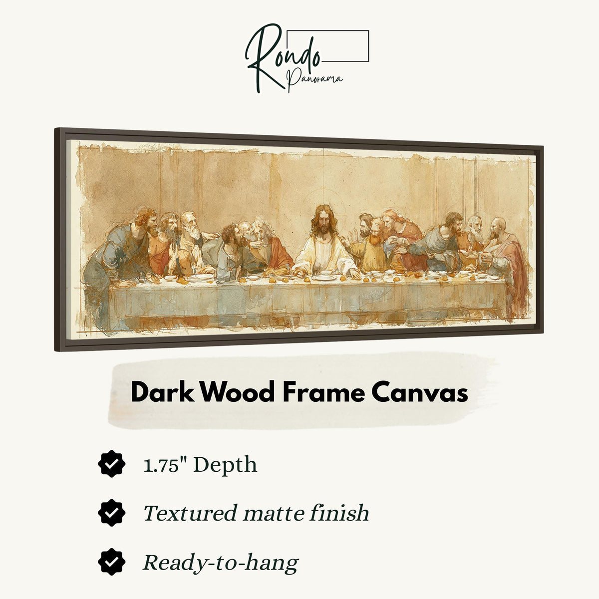 The Last Supper in a sepia sketch style canvas print in a dark wood floating frame