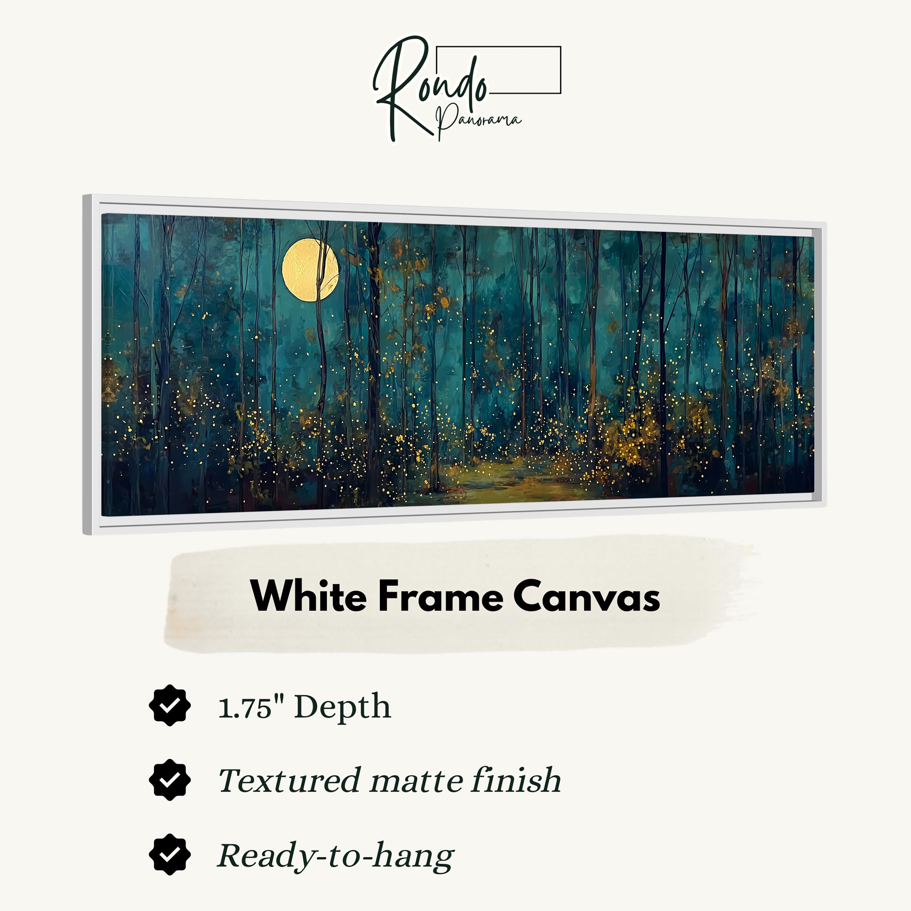 The image is a white frame canvas depicting a forest scene with a full moon in the background.