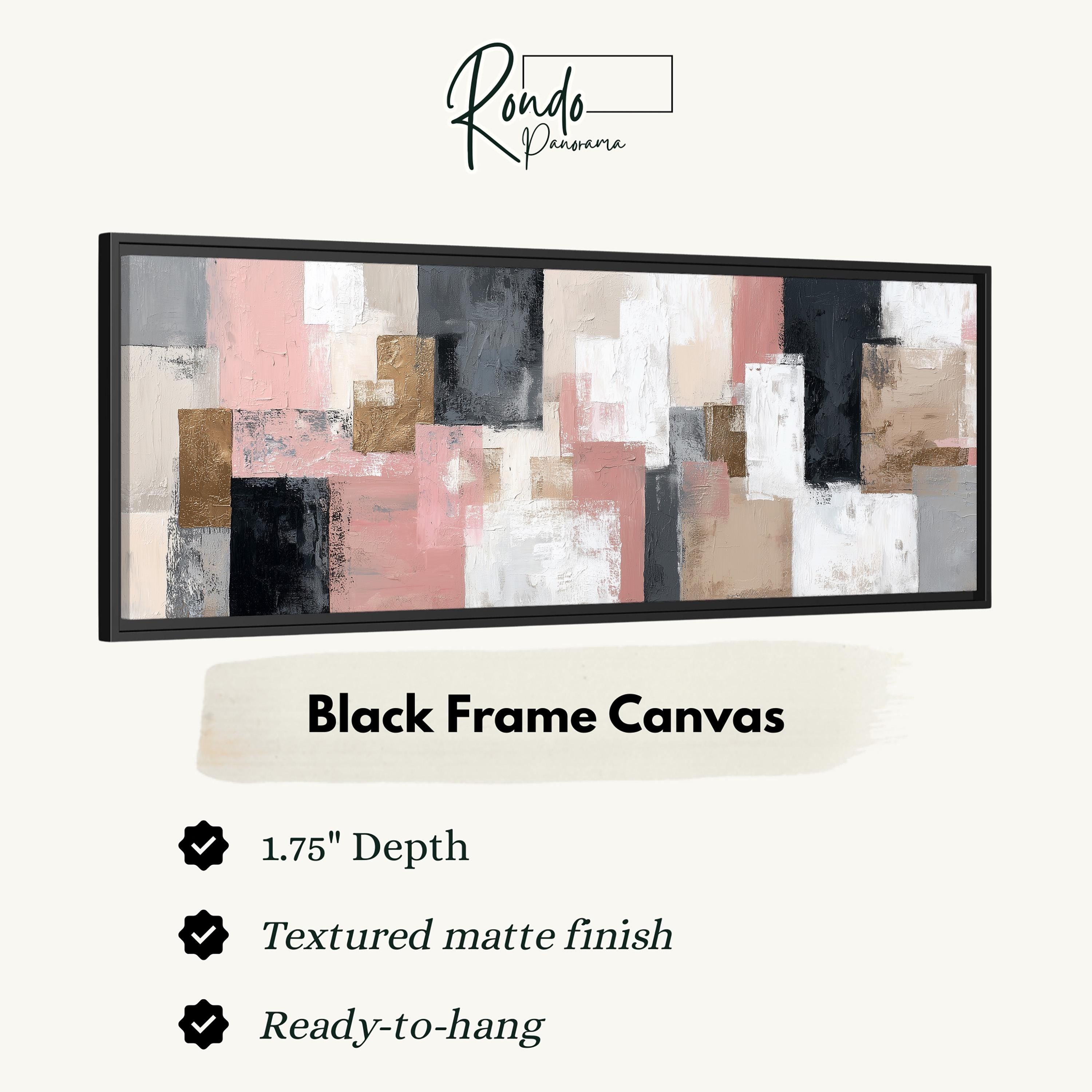 The image is a black frame canvas with a textured matte finish, measuring 1.75" in depth. It is ready to hang and has a textured matte finish.