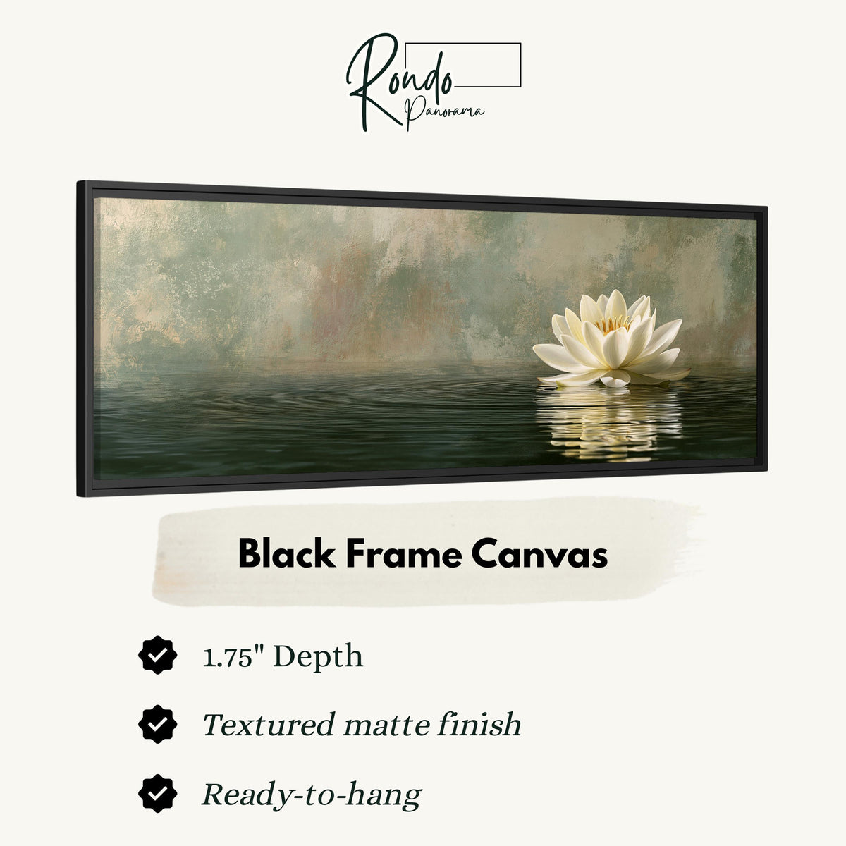 White water lily in soft mist canvas print in a black floating frame