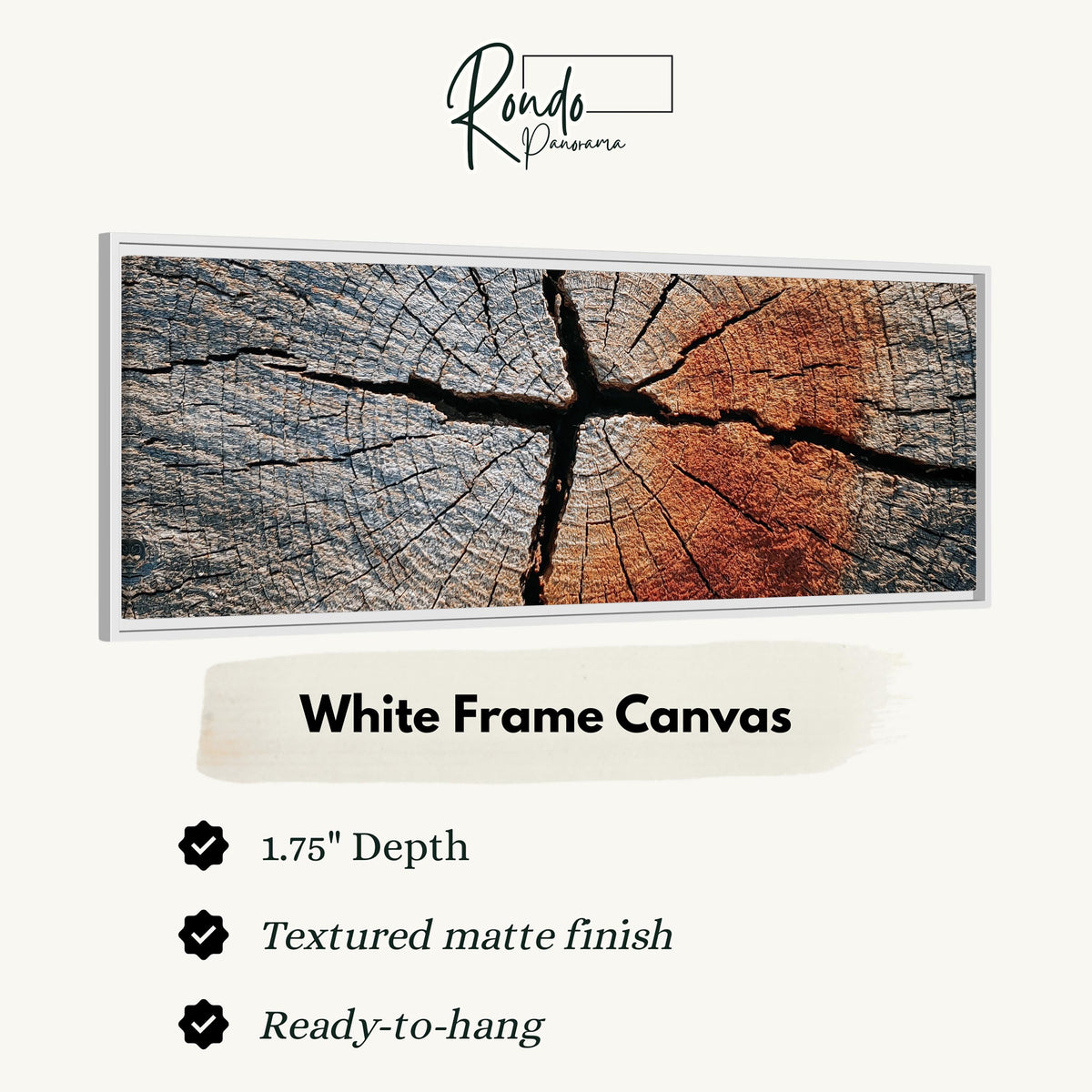 Copper cracked wood grain canvas print in a white floating frame
