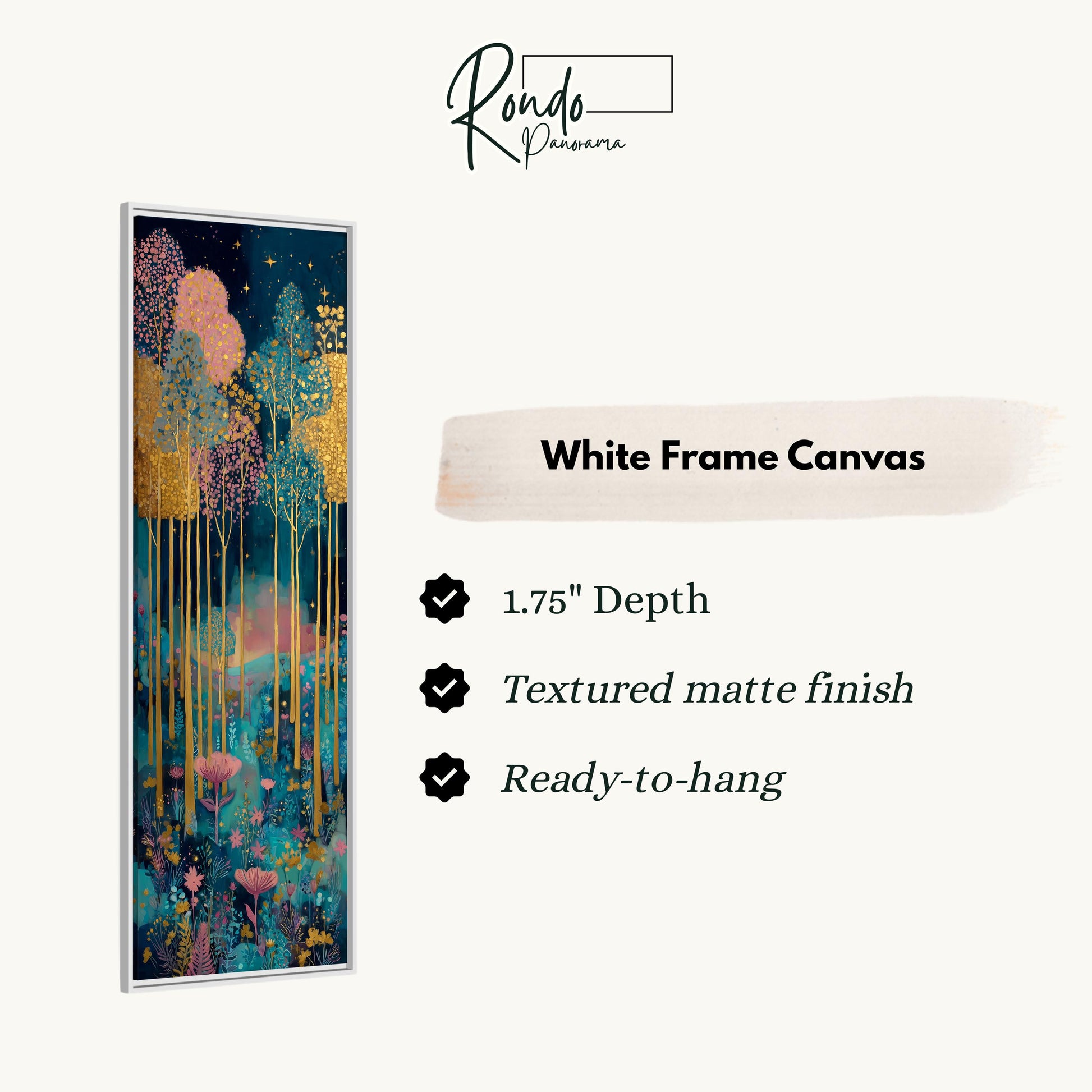 The image is a white frame canvas with a painting of a forest scene.