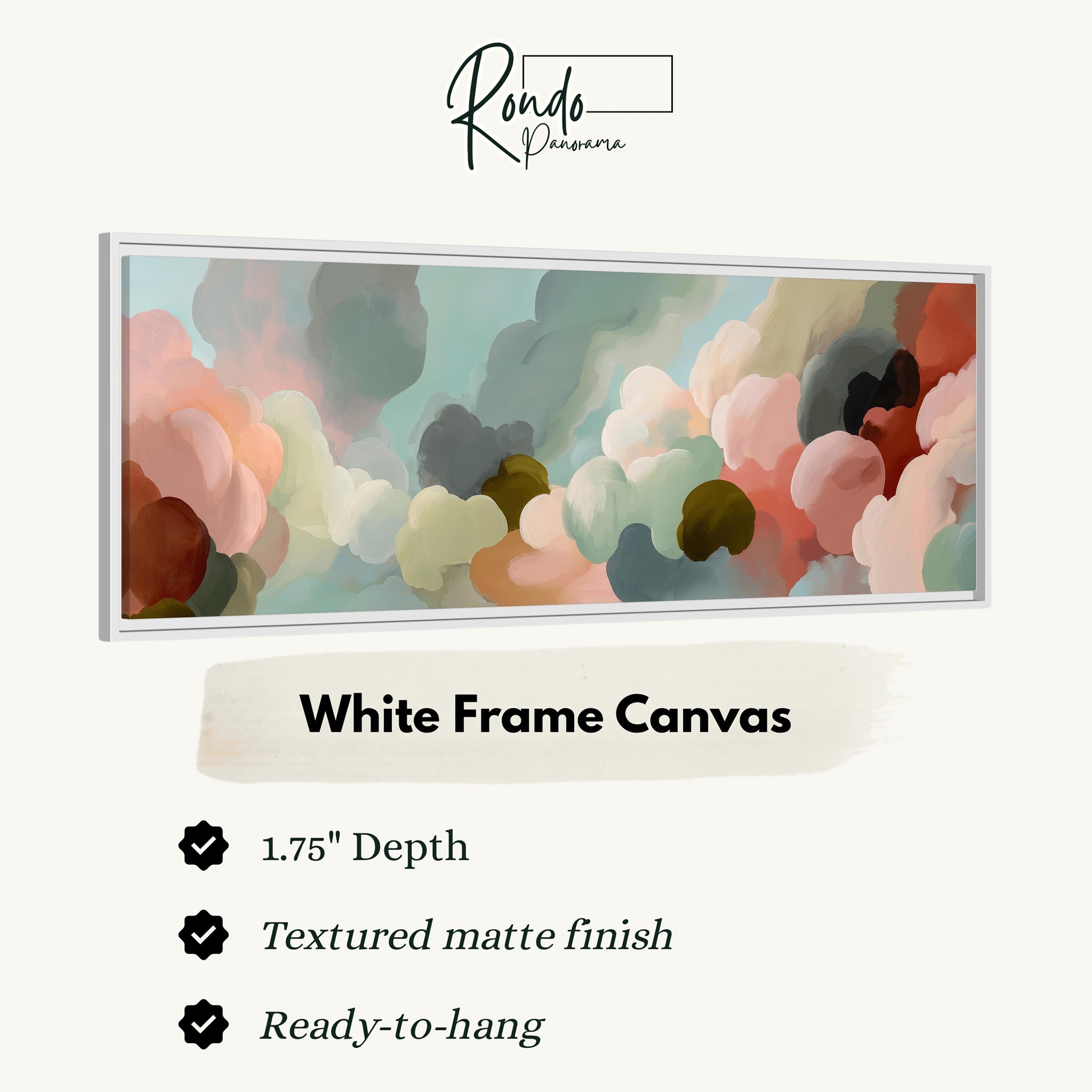 The image is a white frame canvas with a textured matte finish, measuring 1.75" in depth. It is ready to hang and has a textured matte finish.