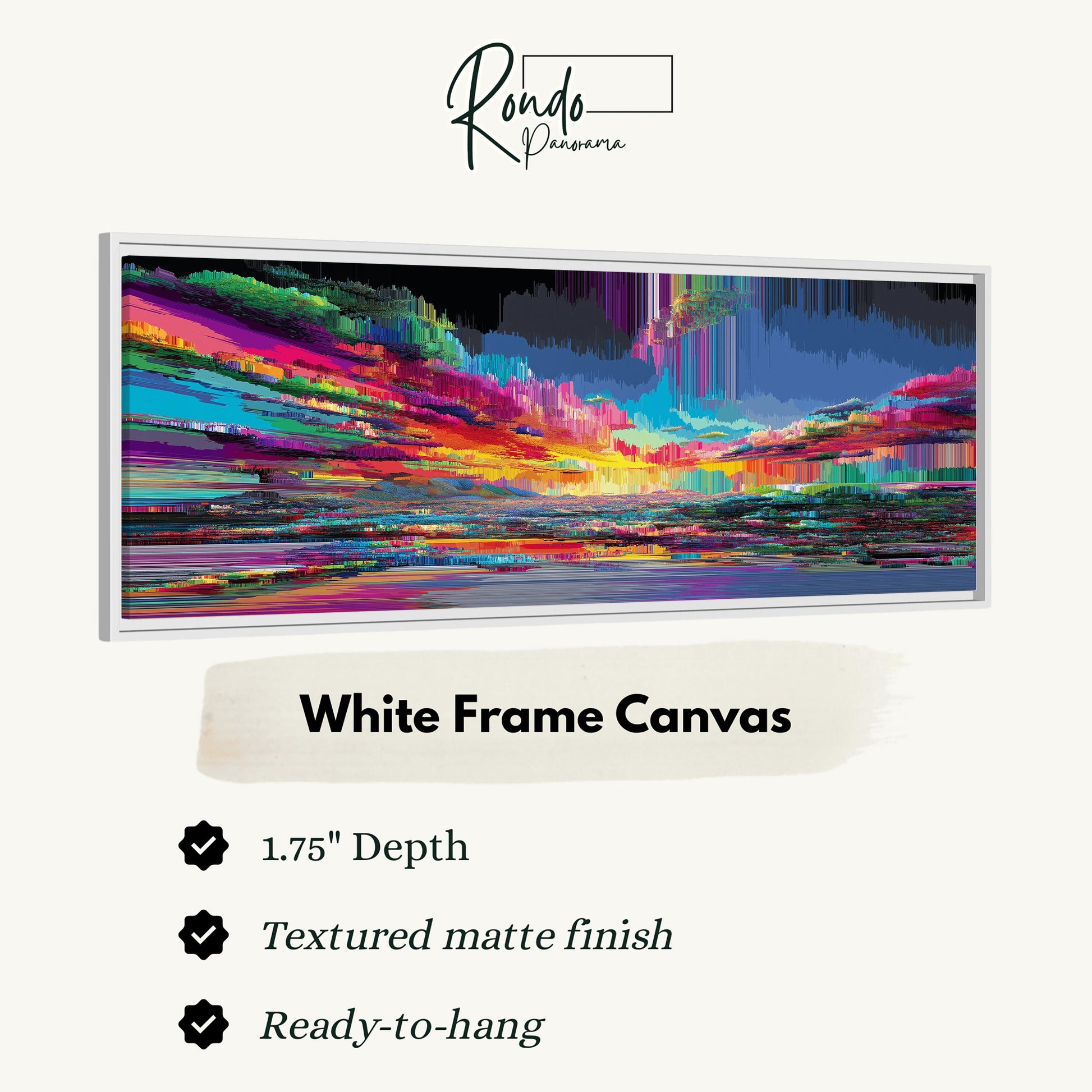 The image is a colorful abstract painting in a white frame.