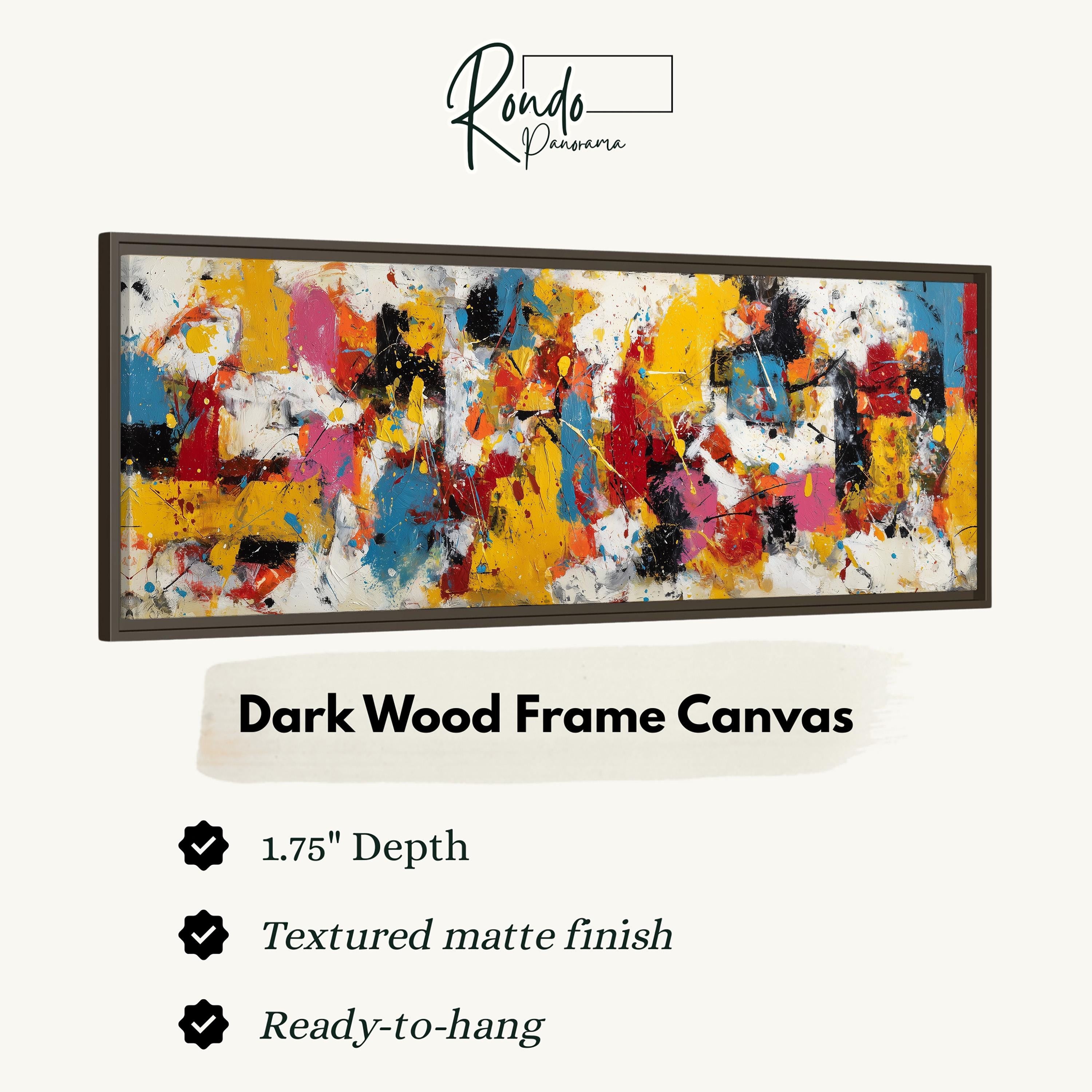The image is a framed artwork with a dark wood frame. The artwork is a canvas with a textured matte finish and is ready to hang.