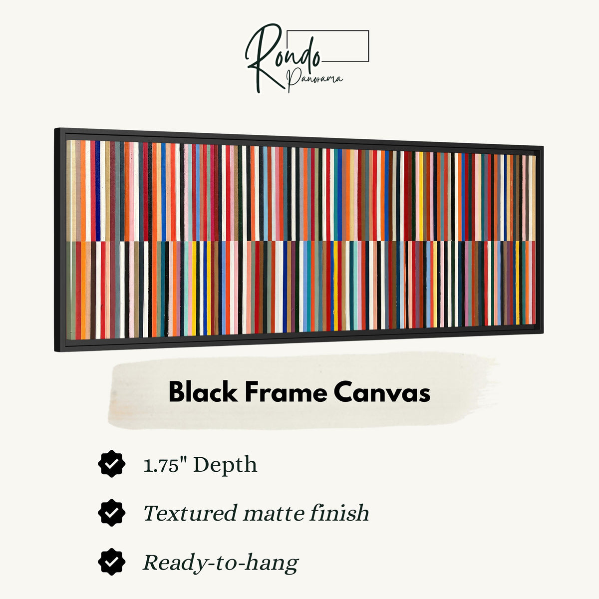 Two bands of colorful stripes canvas print in a black floating frame