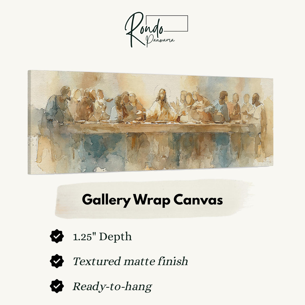 The Last Supper in watercolor gallery wrap canvas with the image wrapped around the edges