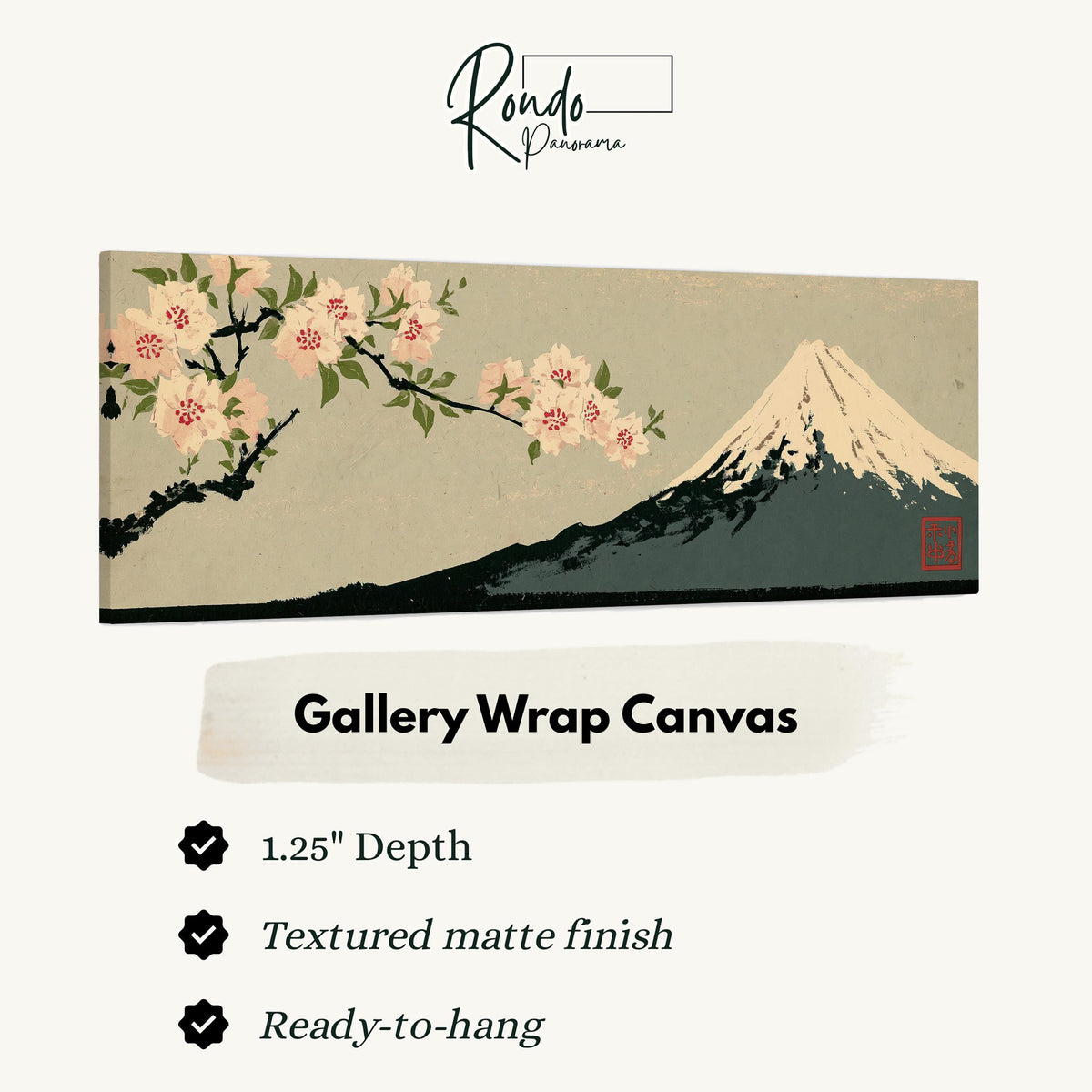 Cherry blossom branch and Mount Fuji gallery wrap canvas with the image wrapped around the edges