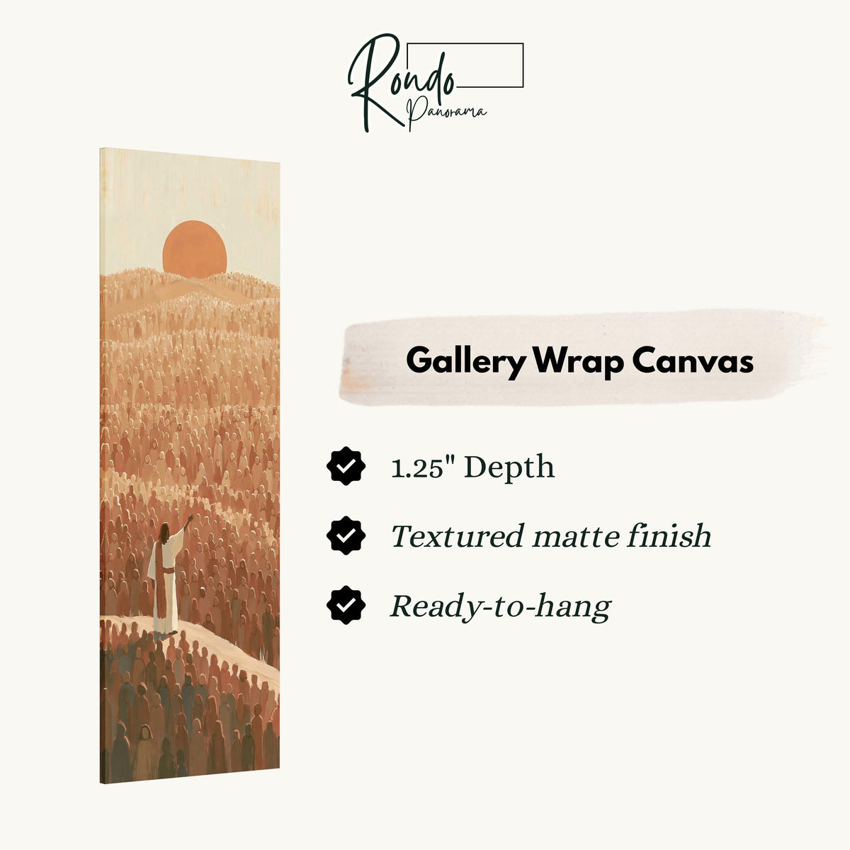 Jesus facing a crowd under a desert sunset gallery wrap canvas with the image wrapped around the edges