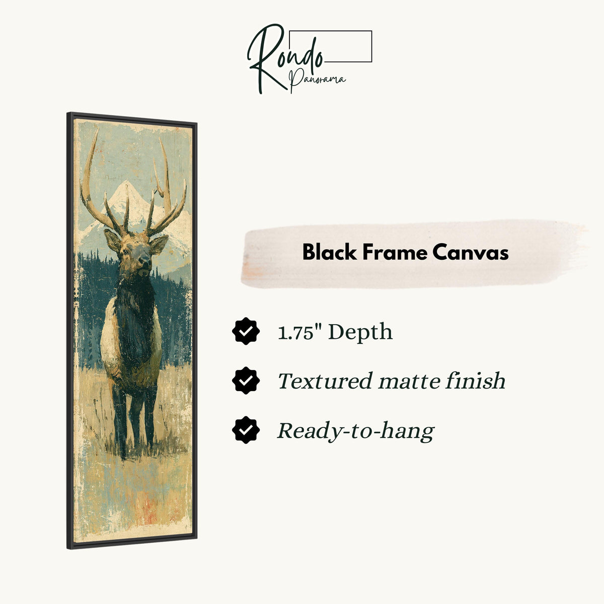 Rustic elk standing in an alpine meadow canvas print in a black floating frame