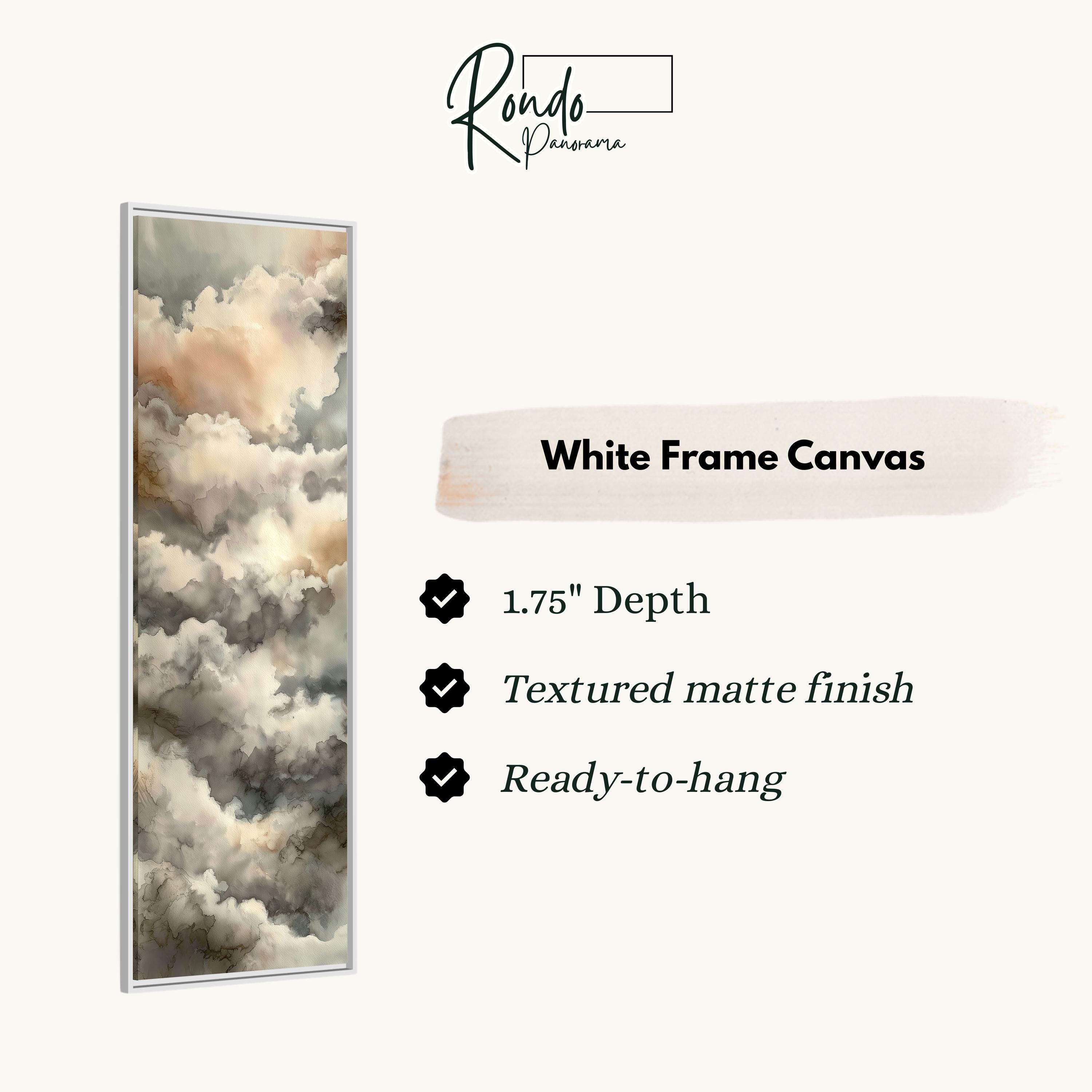 The image is a white frame canvas with a painting of clouds on it.