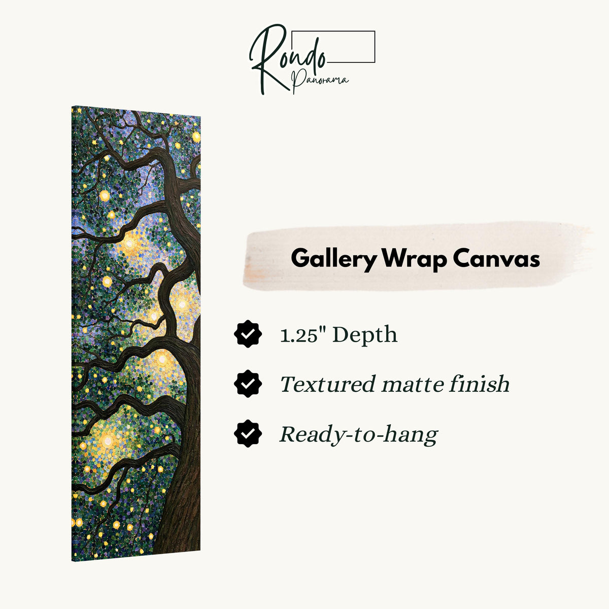 Tree canopy twinkling with golden lights gallery wrap canvas with the image wrapped around the edges