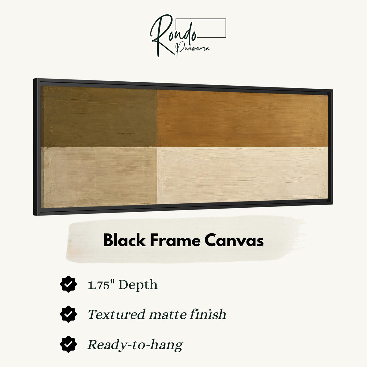 Olive and cream quadrants canvas print in a black floating frame
