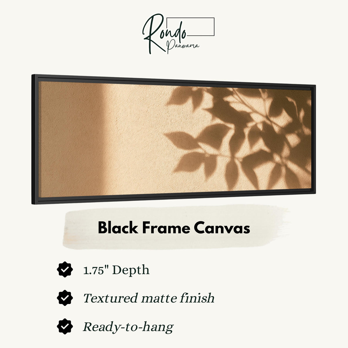 Leaf shadows on a golden plaster wall canvas print in a black floating frame