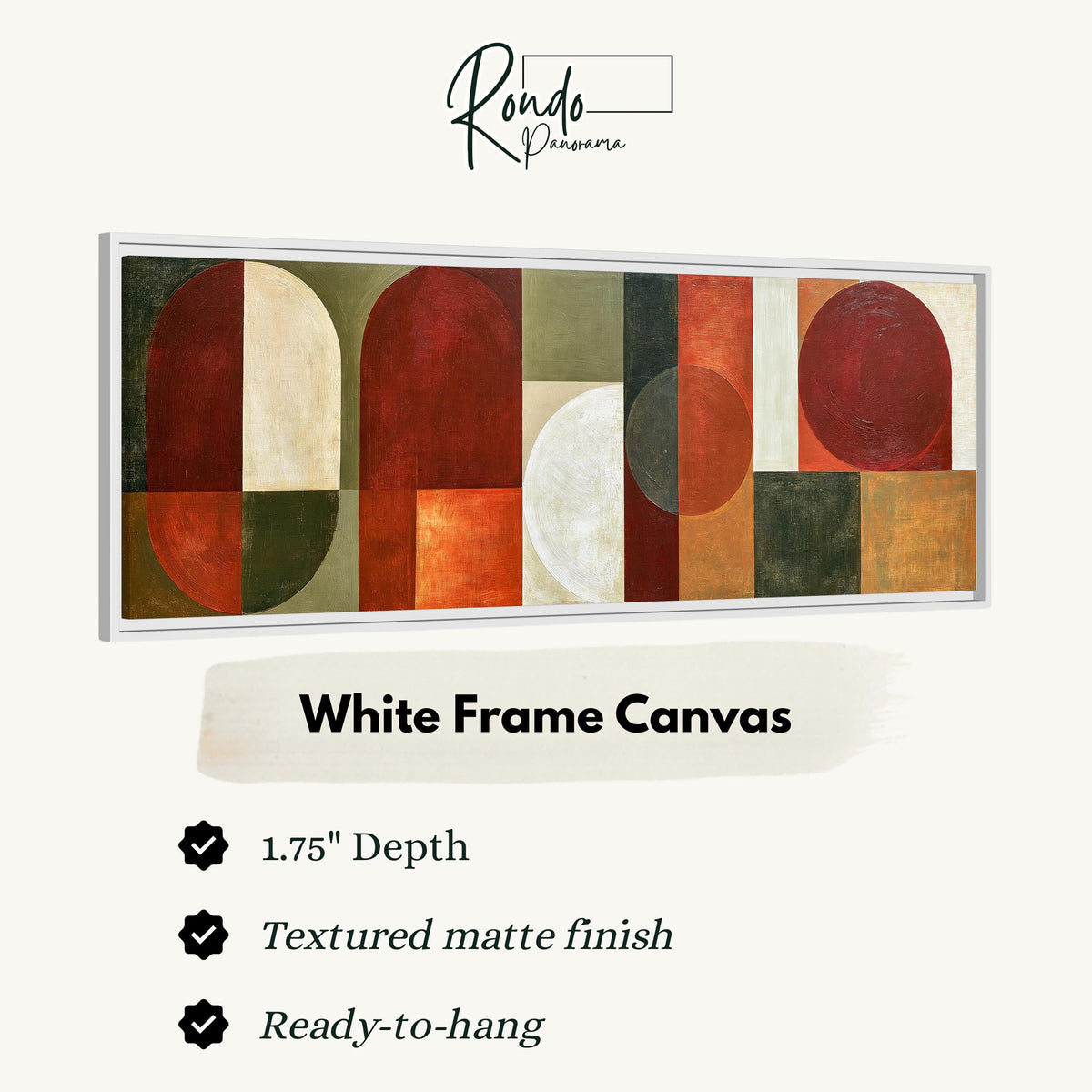 Maroon and olive geometric arches canvas print in a white floating frame