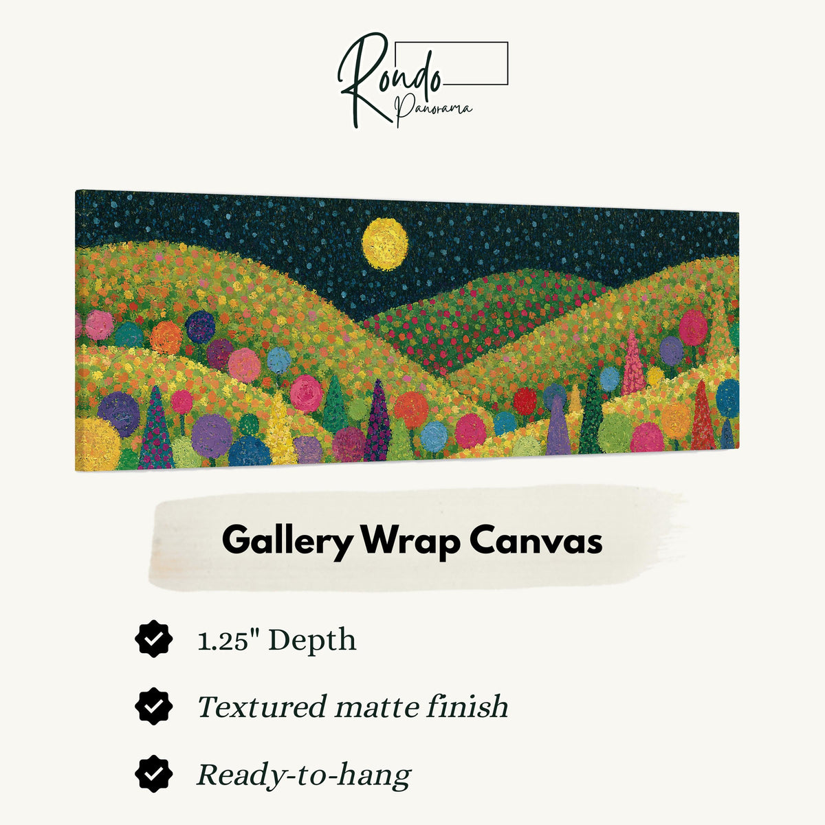 Moonlit pastel flower hills gallery wrap canvas with the image wrapped around the edges