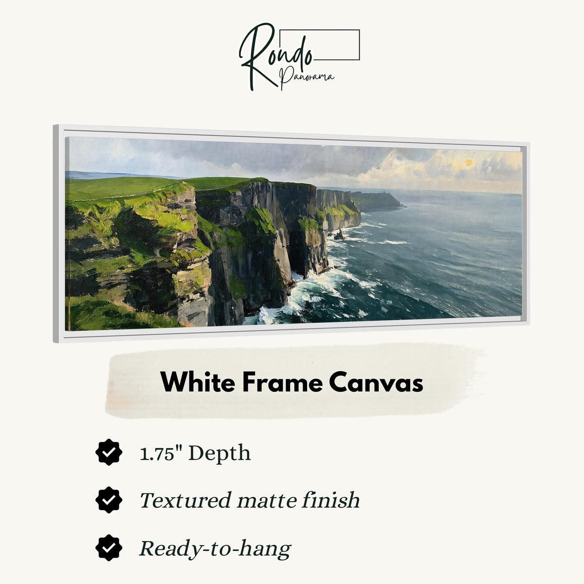 Emerald sea cliffs canvas print in a white floating frame