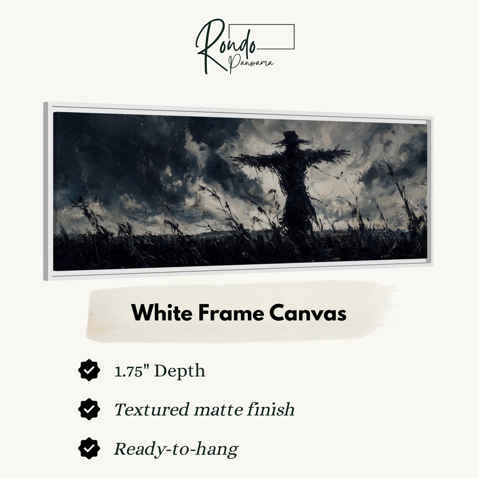 The image is a white frame canvas depicting a silhouette of a person standing in a field with a cloudy sky in the background.