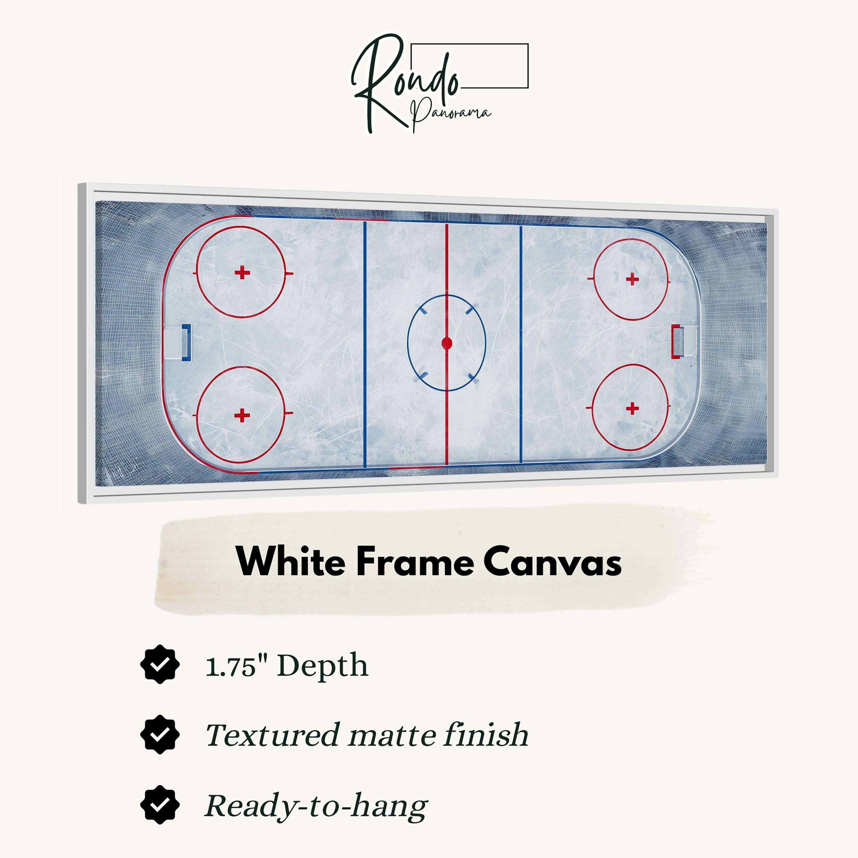 A white frame canvas depicting a hockey rink with red and blue markings.