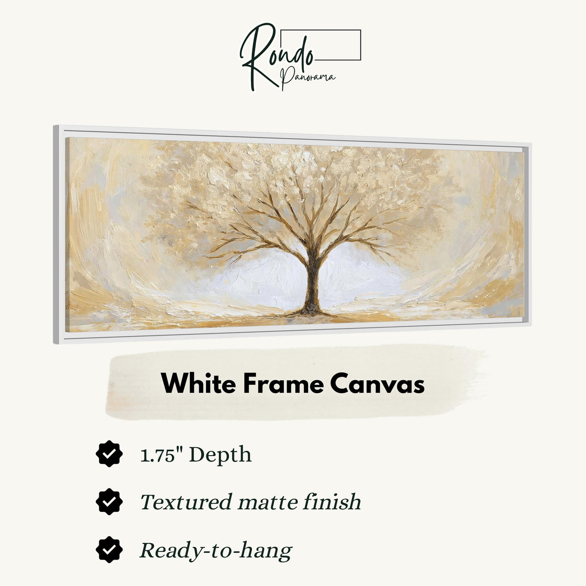 Golden winter tree canvas print in a white floating frame