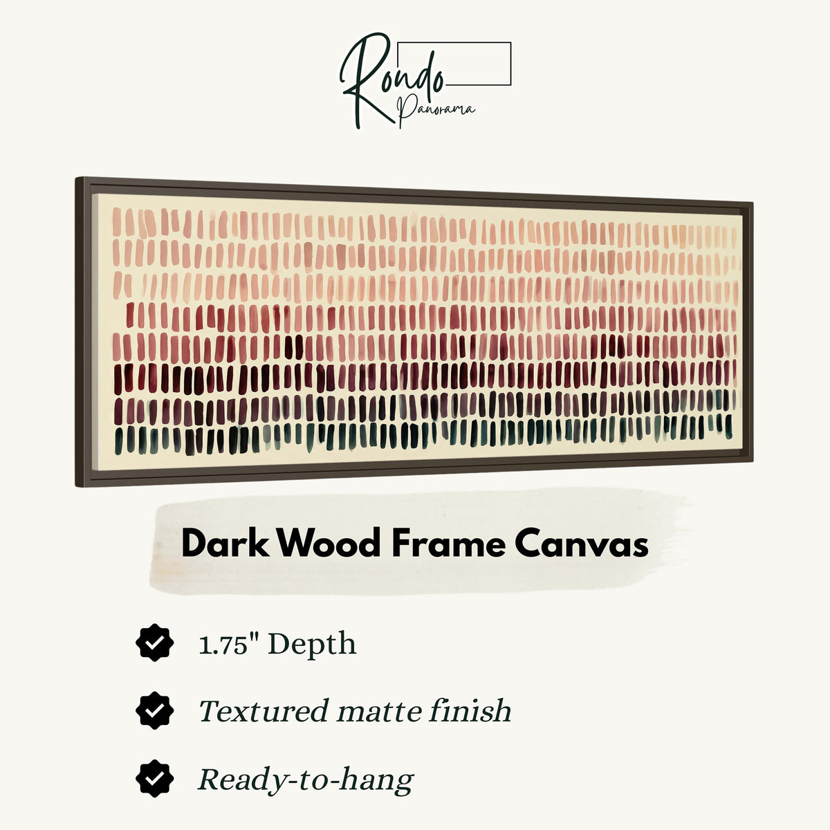 Brushmarks fading from blush to deep maroon canvas print in a dark wood floating frame