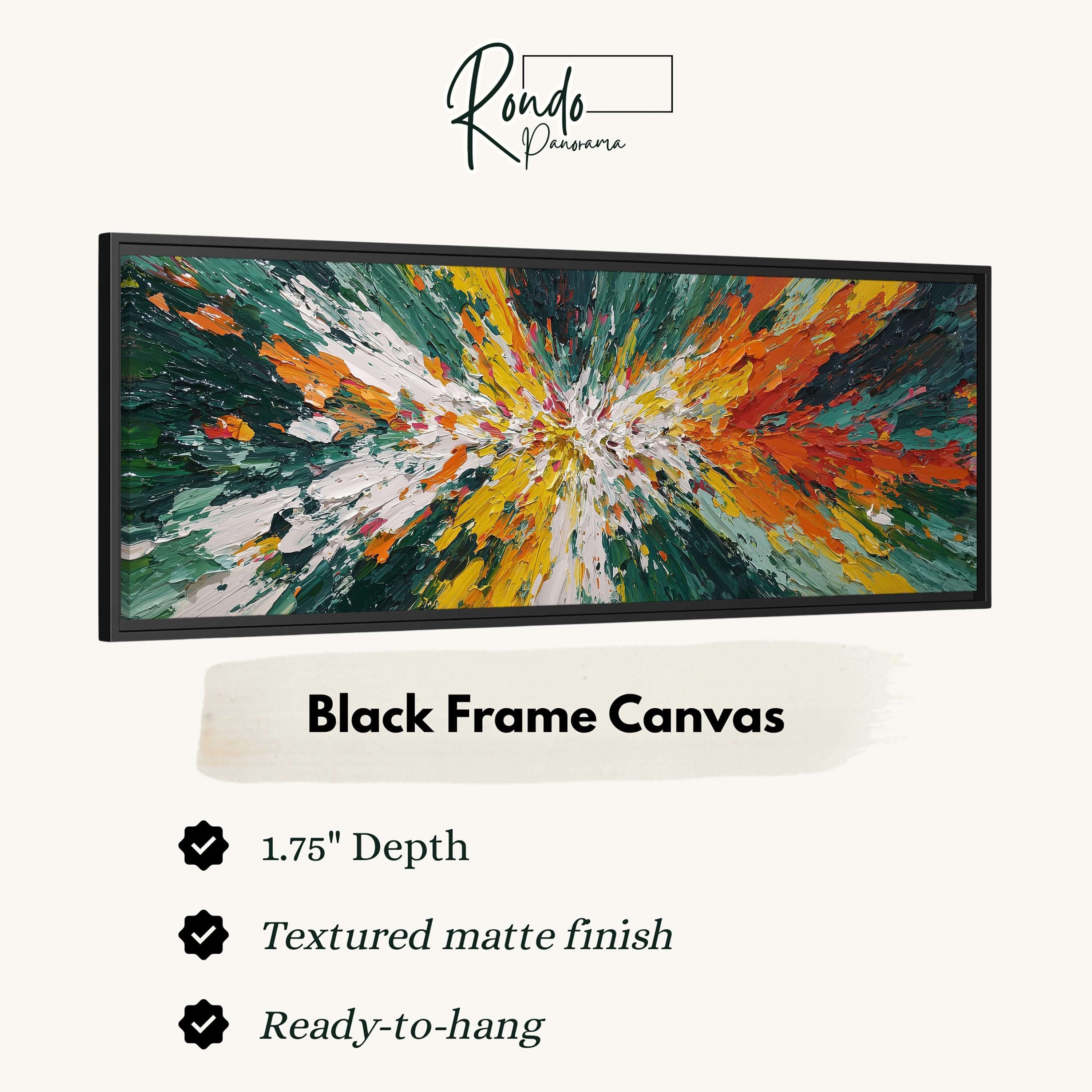 The image is a black frame canvas with a vibrant abstract painting on it.