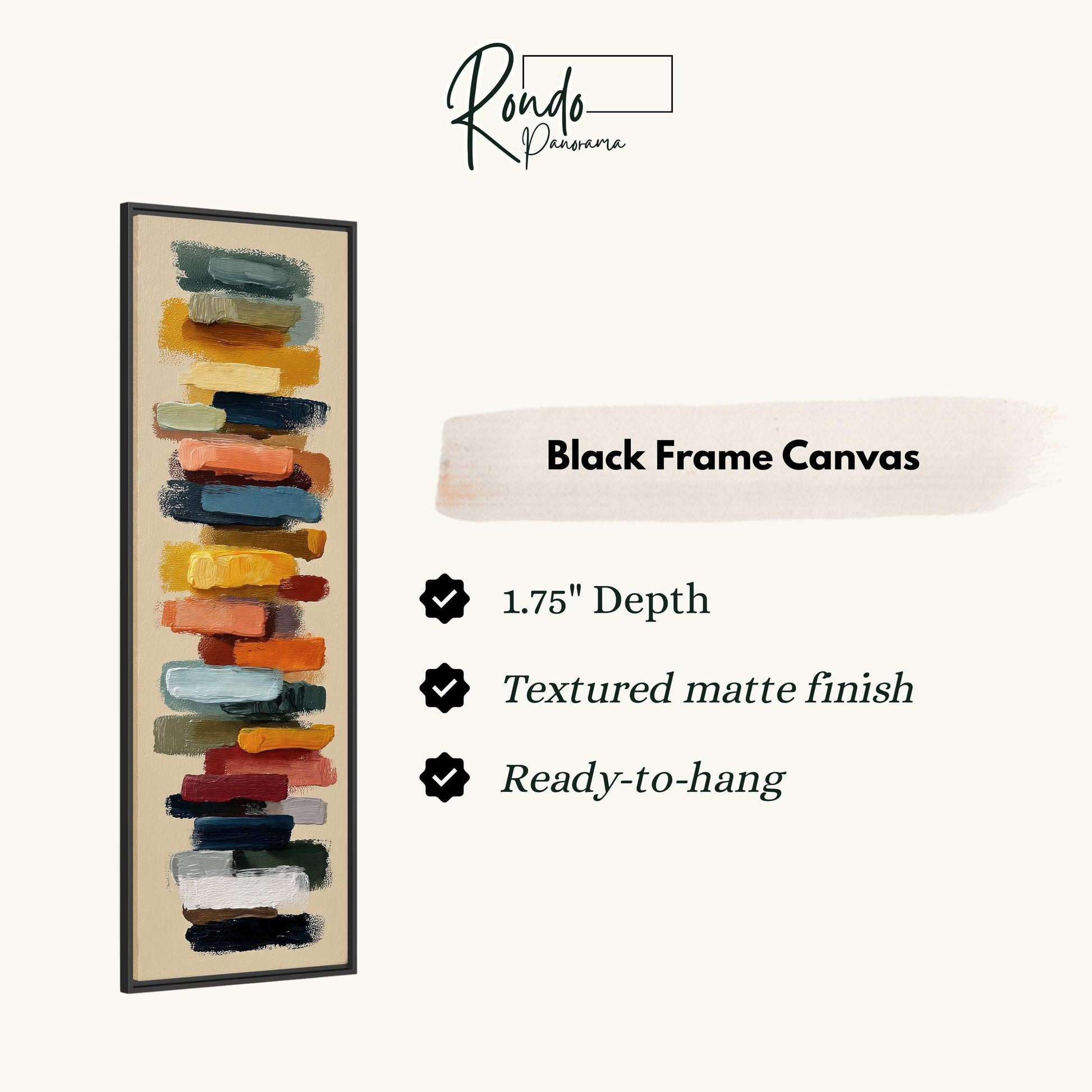 The image is a black frame canvas with a vertical arrangement of colorful brushstrokes.