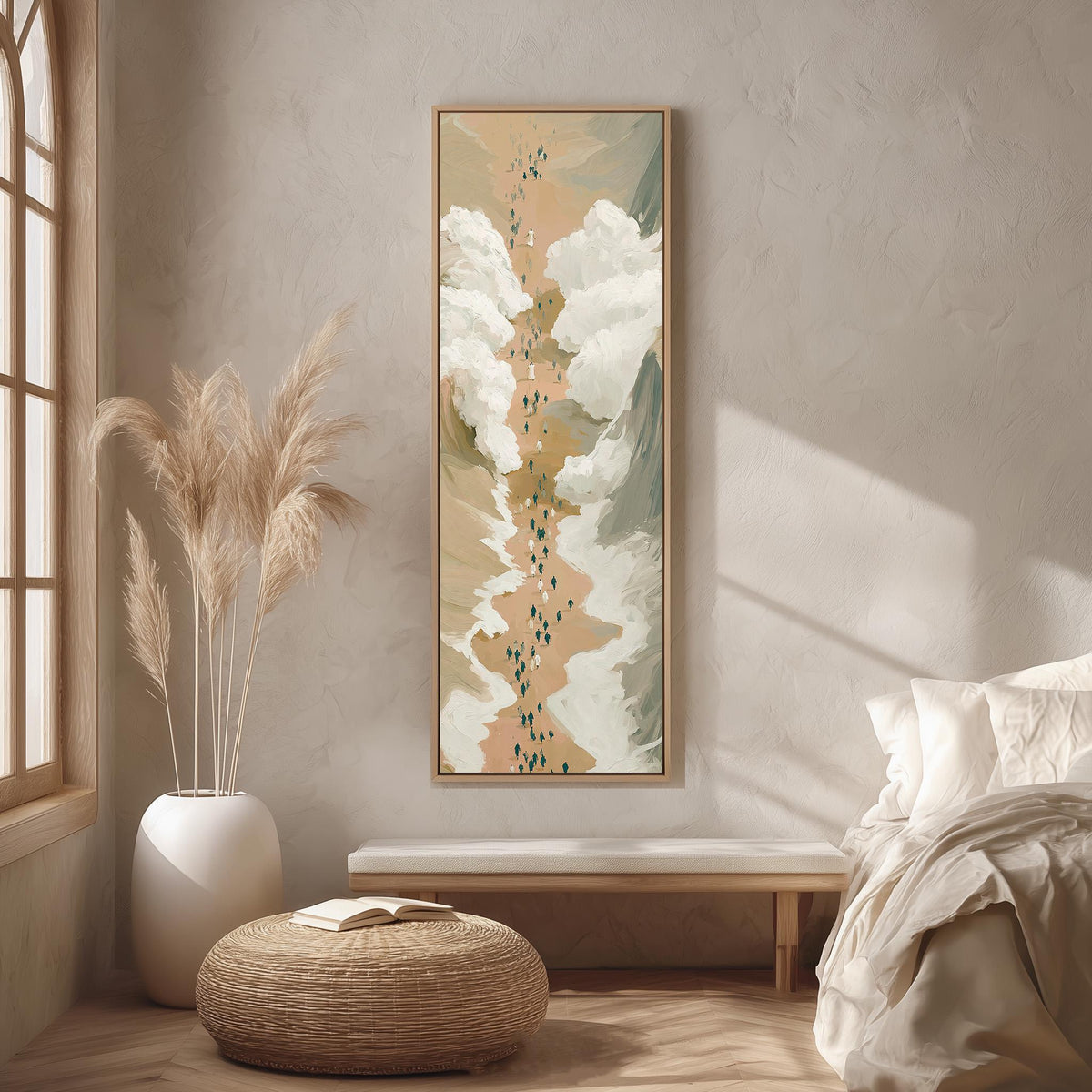 Israelites crossing the parted sea long vertical canvas print in a bright reading corner
