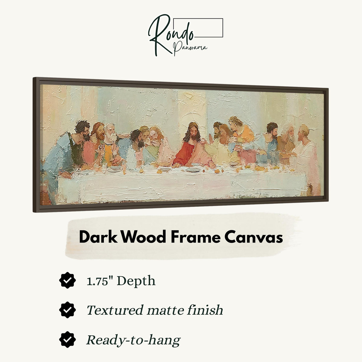 The Last Supper in a classic style canvas print in a dark wood floating frame