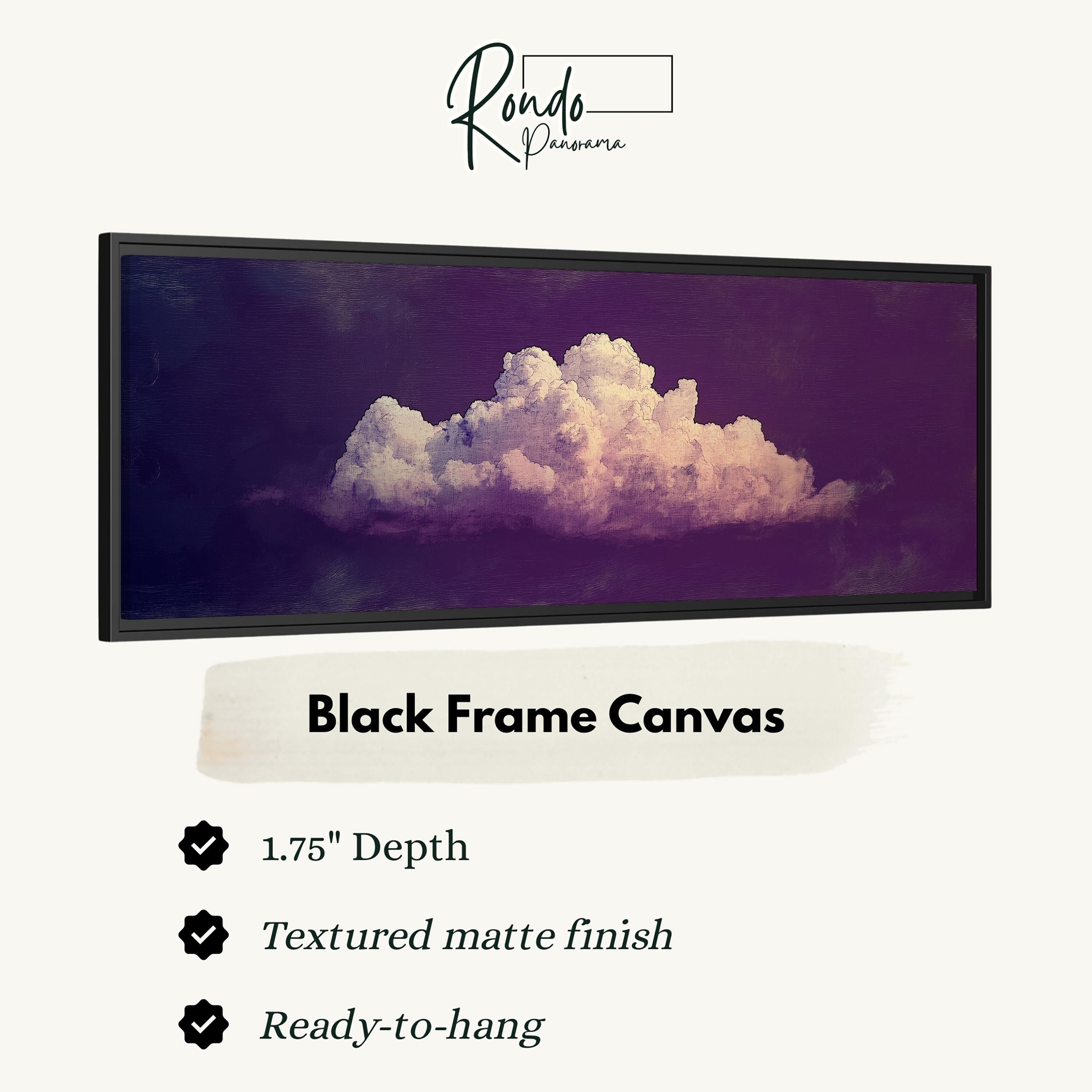 The image is a black frame canvas depicting a large, fluffy cloud against a purple background.