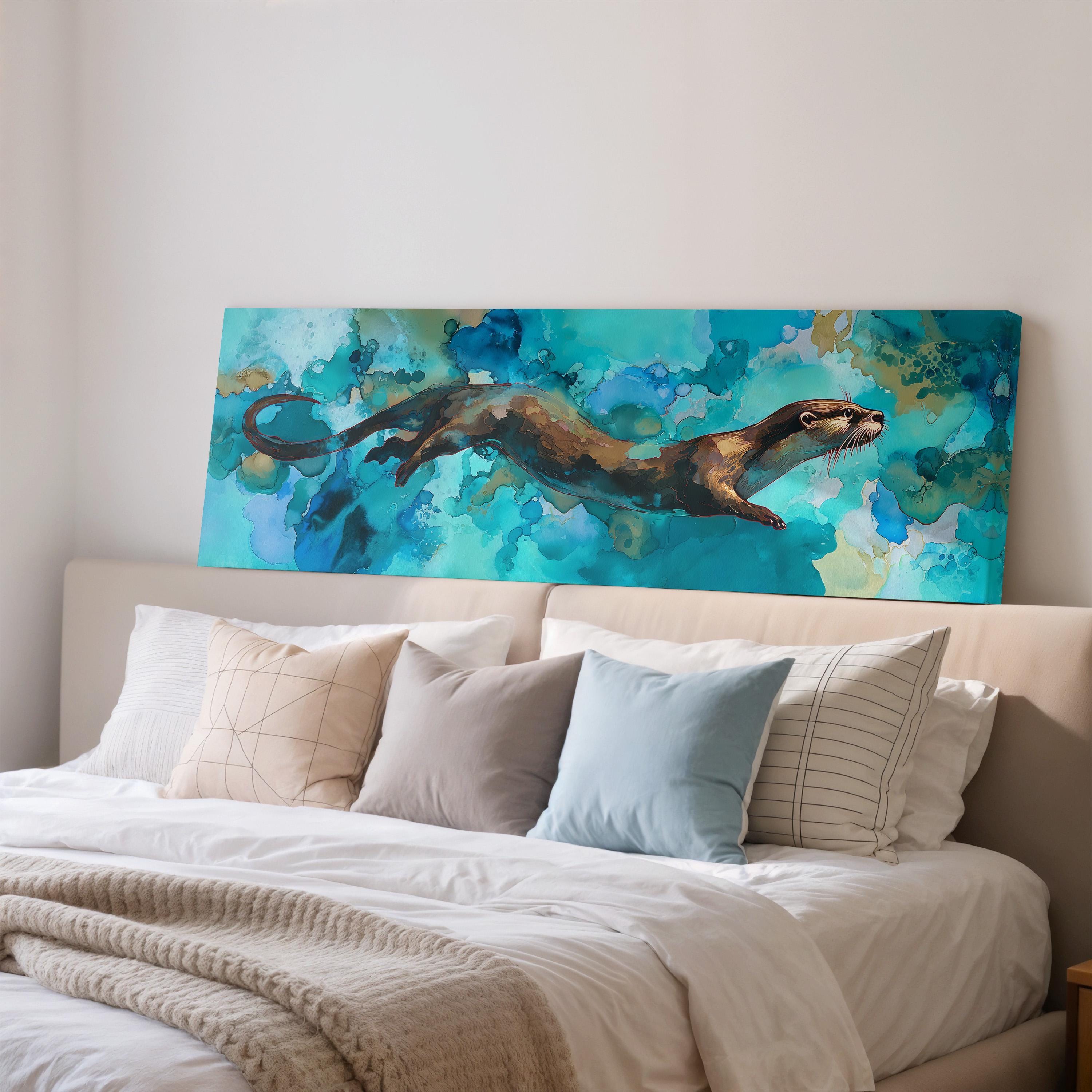 Whimsical River Otter - Wide Panoramic Canvas Art