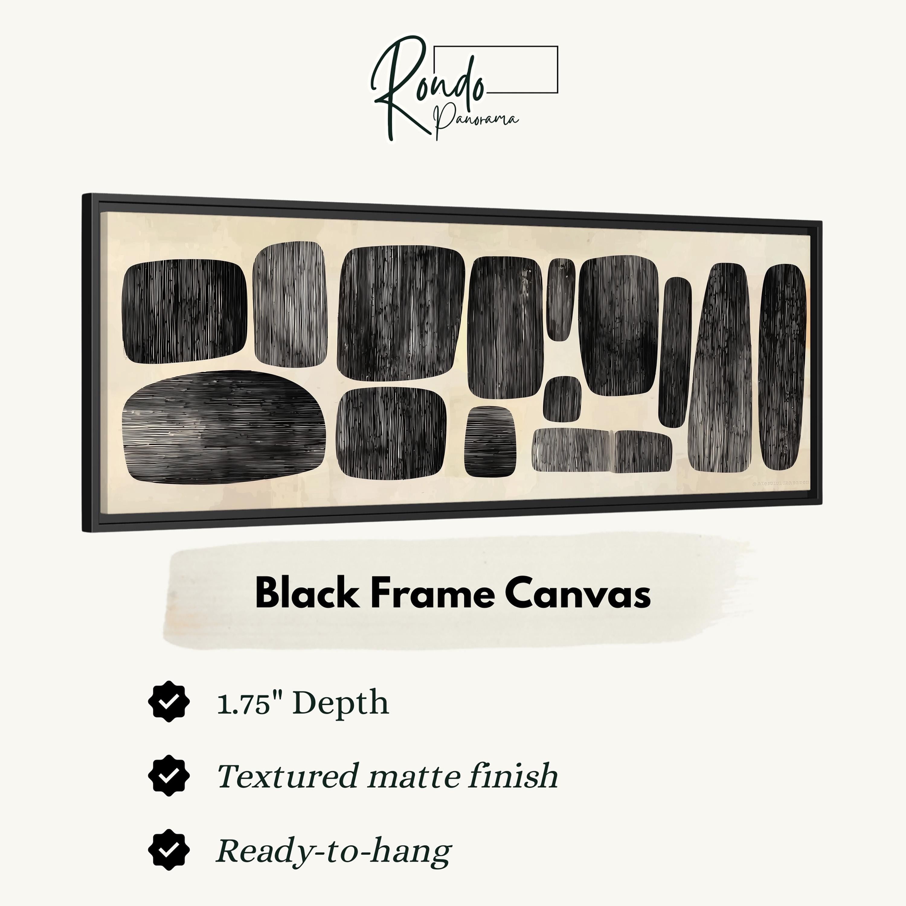 The image is a black frame canvas with a textured matte finish, measuring 1.75" in depth. It is ready to hang and has a textured matte finish.
