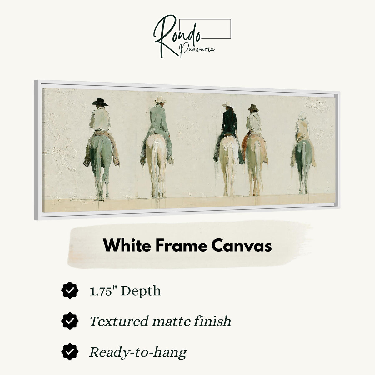 Riders on horseback seen from behind canvas print in a white floating frame
