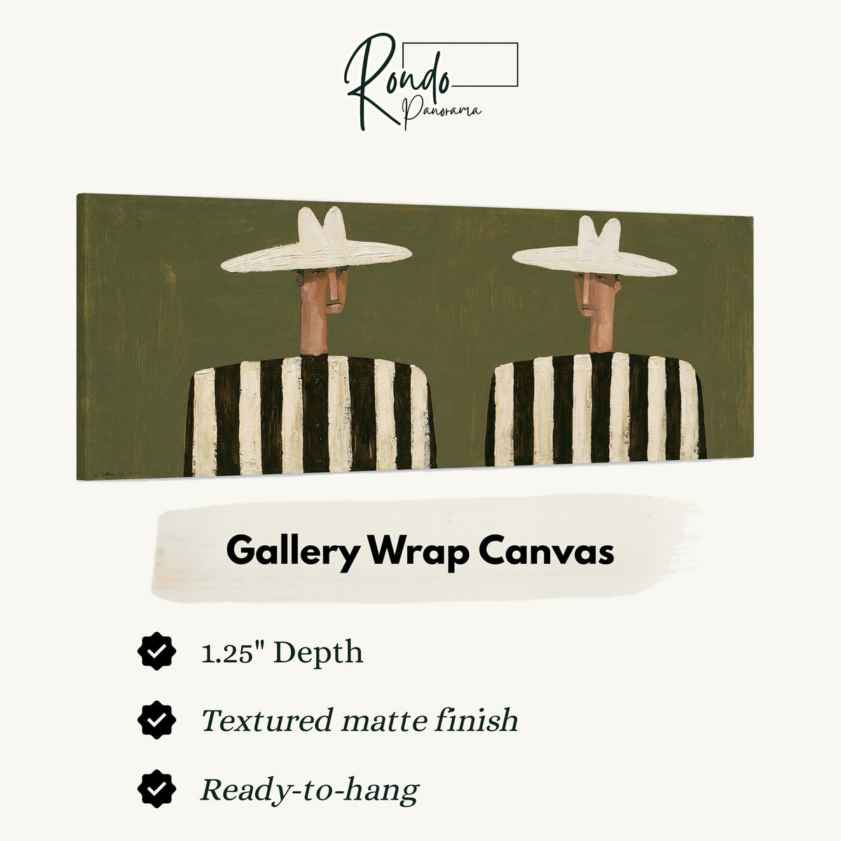 Two figures in striped shirts gallery wrap canvas with the image wrapped around the edges