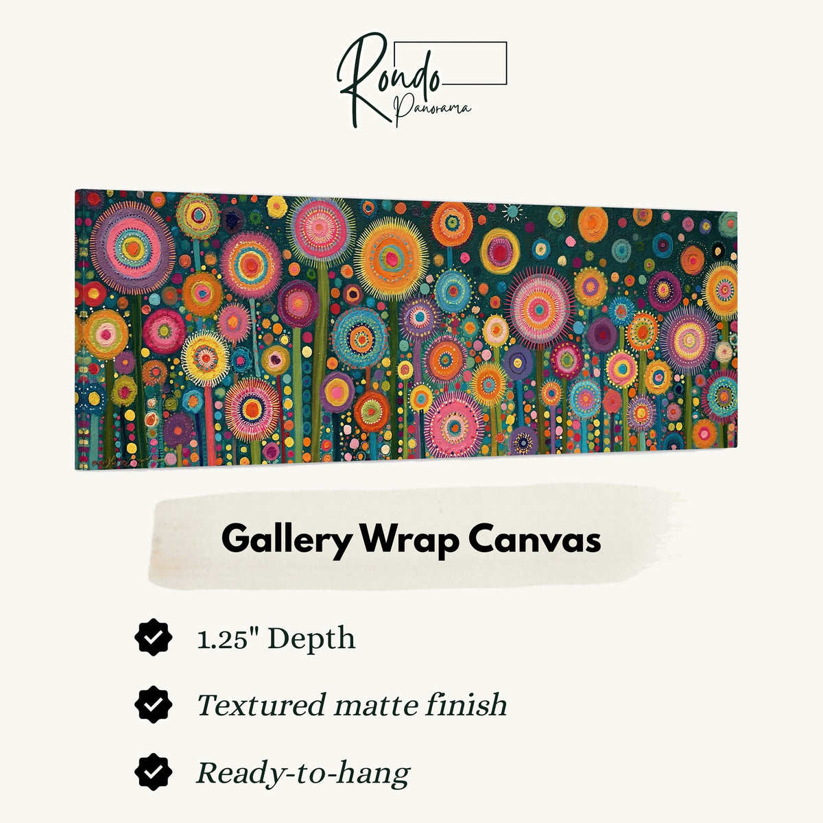 Circle flower garden on teal gallery wrap canvas with the image wrapped around the edges