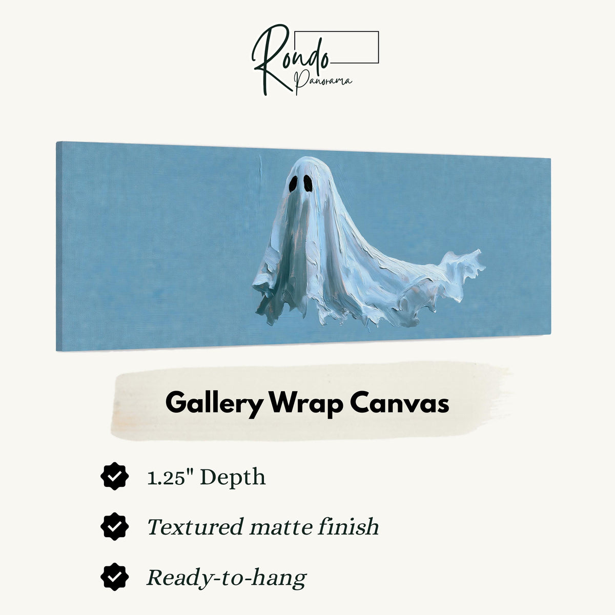 Floating ghost on blue gallery wrap canvas with the image wrapped around the edges