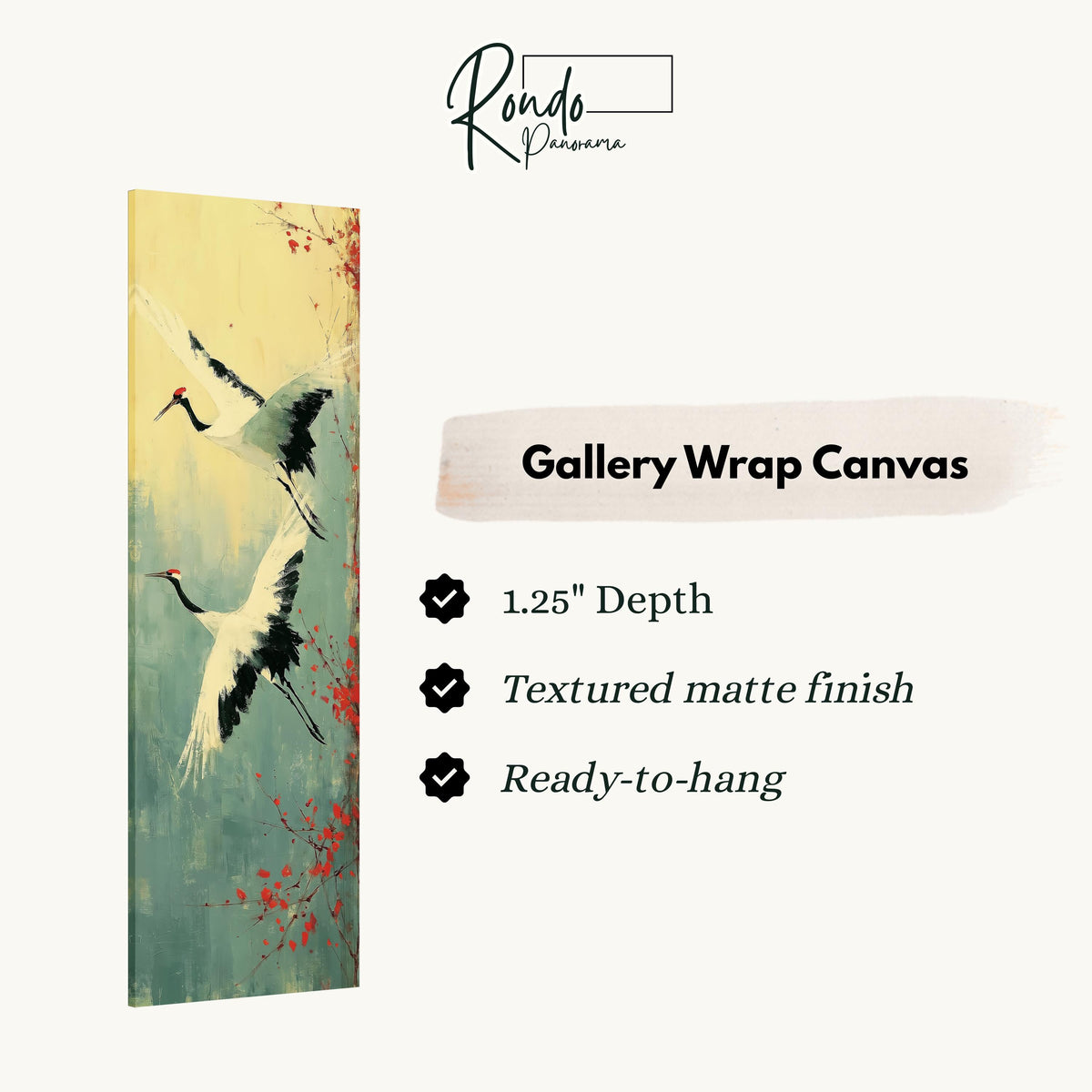 Pair of red-crowned cranes in flight gallery wrap canvas with the image wrapped around the edges