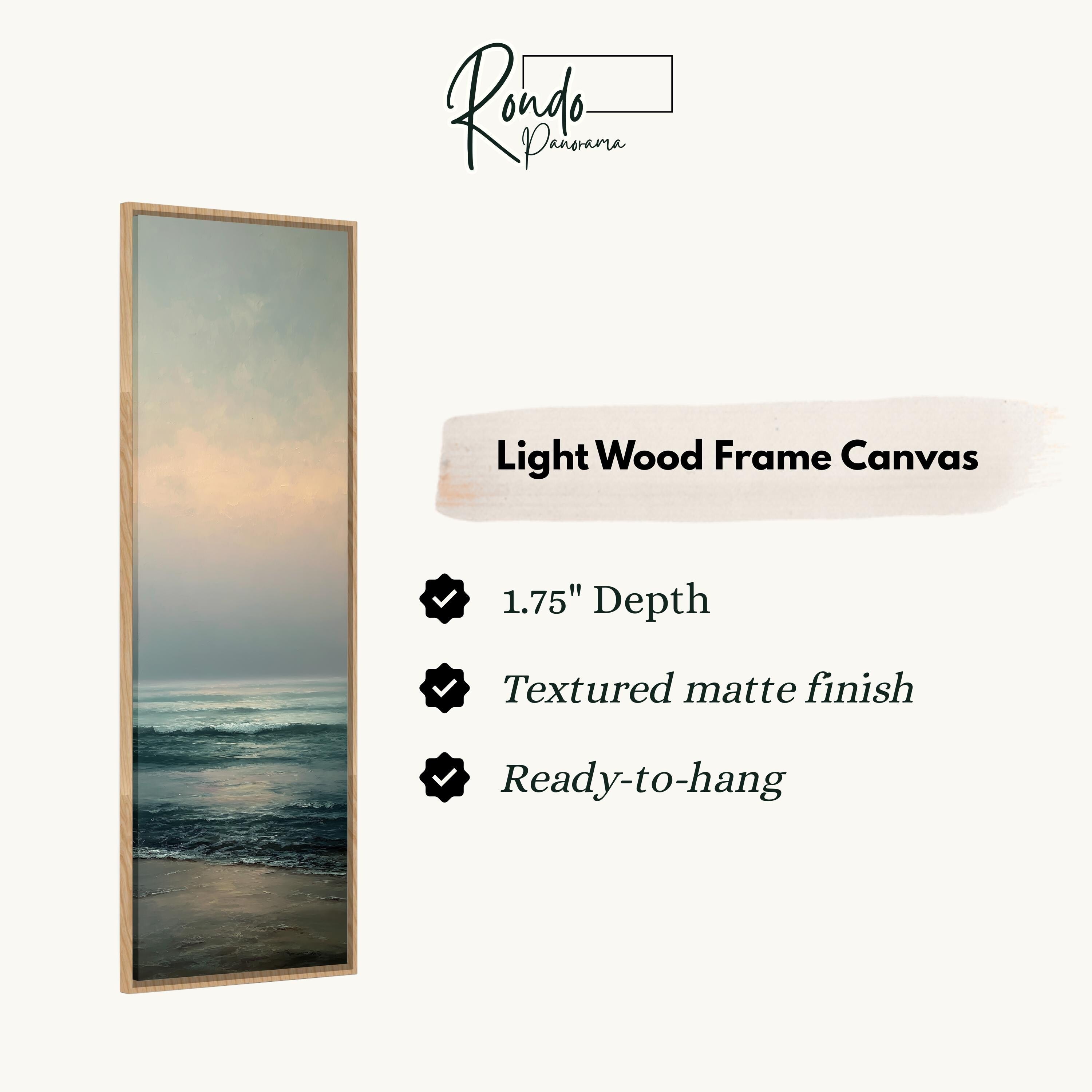 The image is a rectangular frame with a painting of a beach scene inside it.