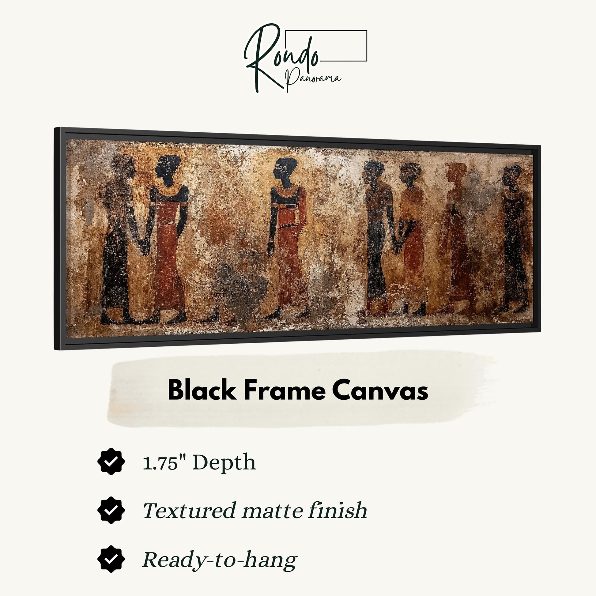 The image is a black frame canvas depicting a group of people in ancient Egyptian attire.