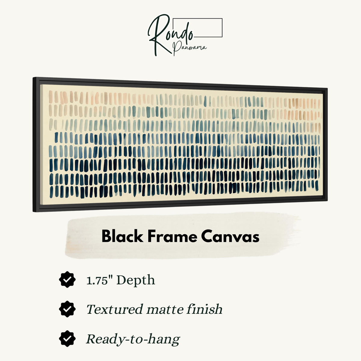 Brushmarks fading from peach to navy canvas print in a black floating frame