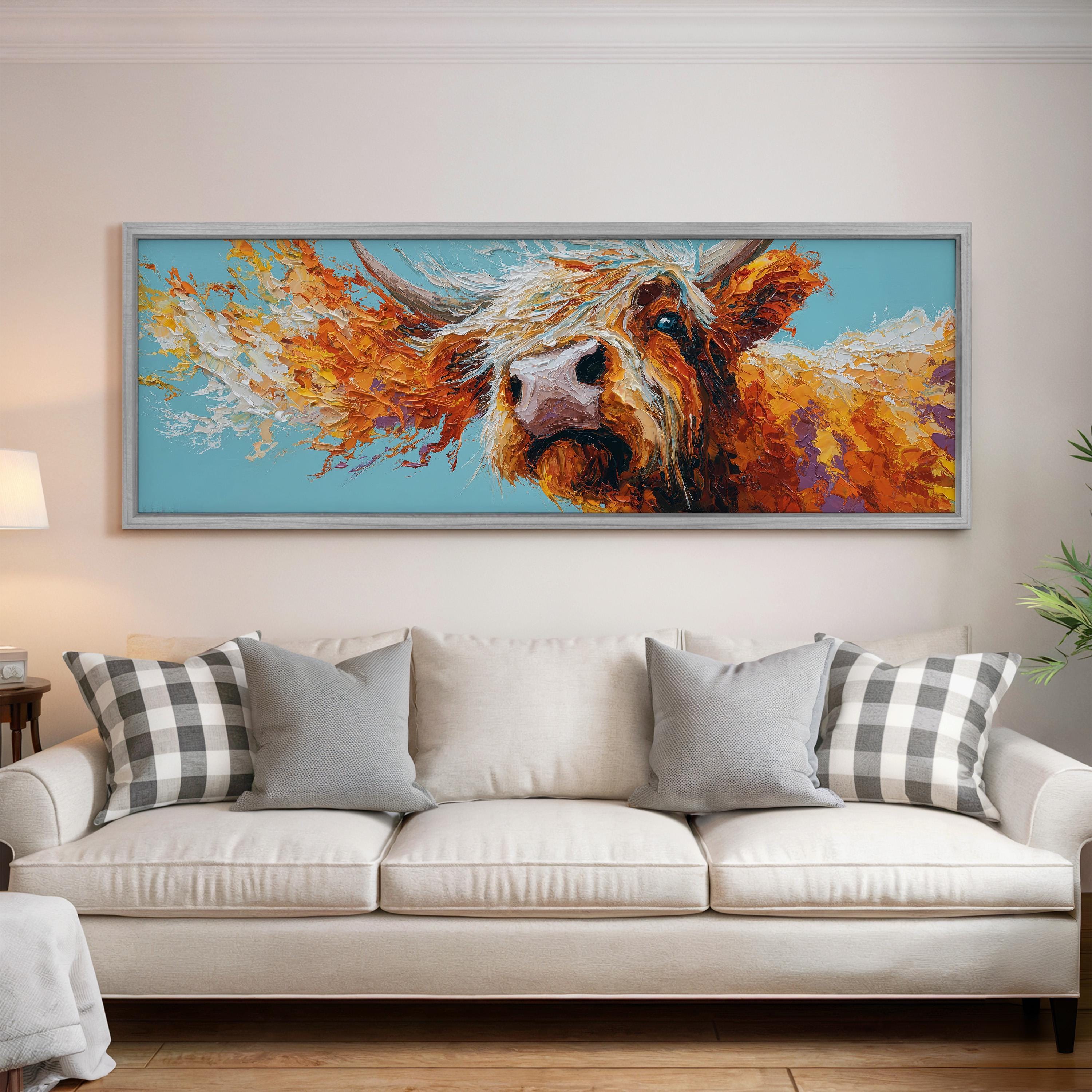 Abstract Highland Cow - Wide Panoramic Canvas Art