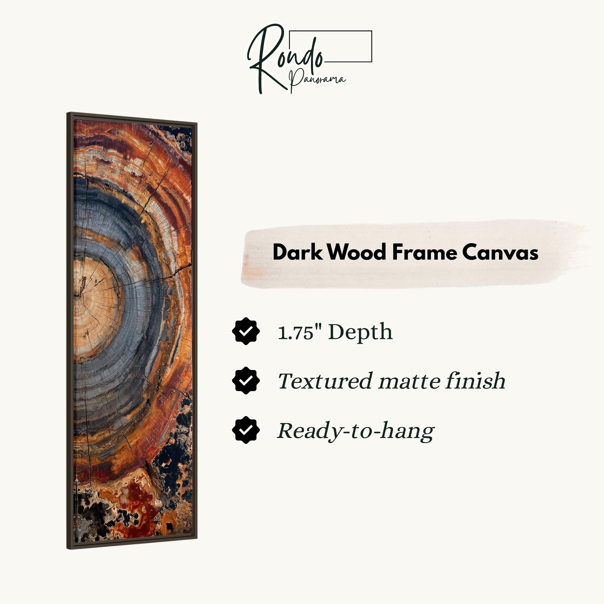 The image is a dark wood frame canvas with a detailed, textured finish. It has a 1.75" depth and is ready to hang.