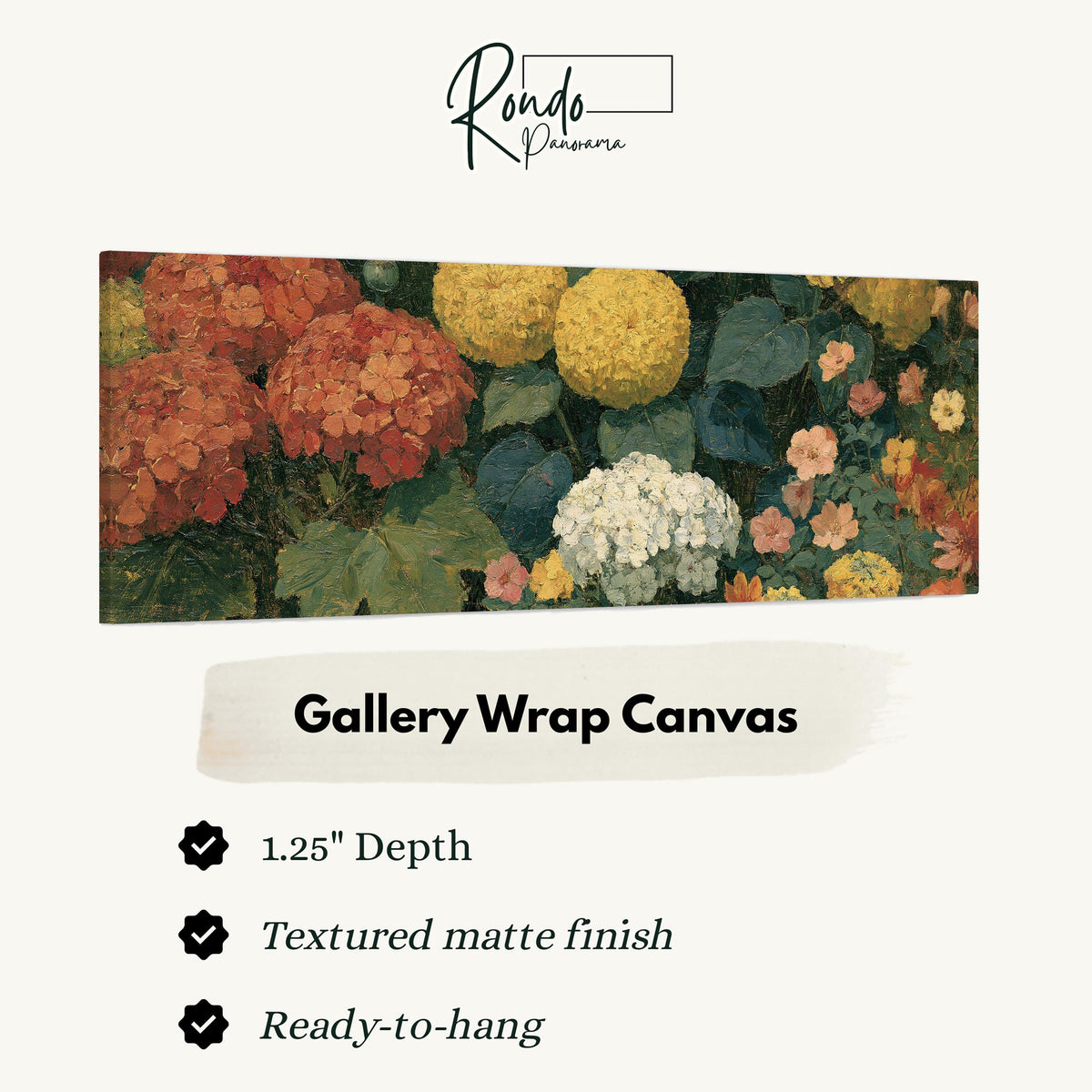 Warm hydrangea and dahlia bouquet gallery wrap canvas with the image wrapped around the edges