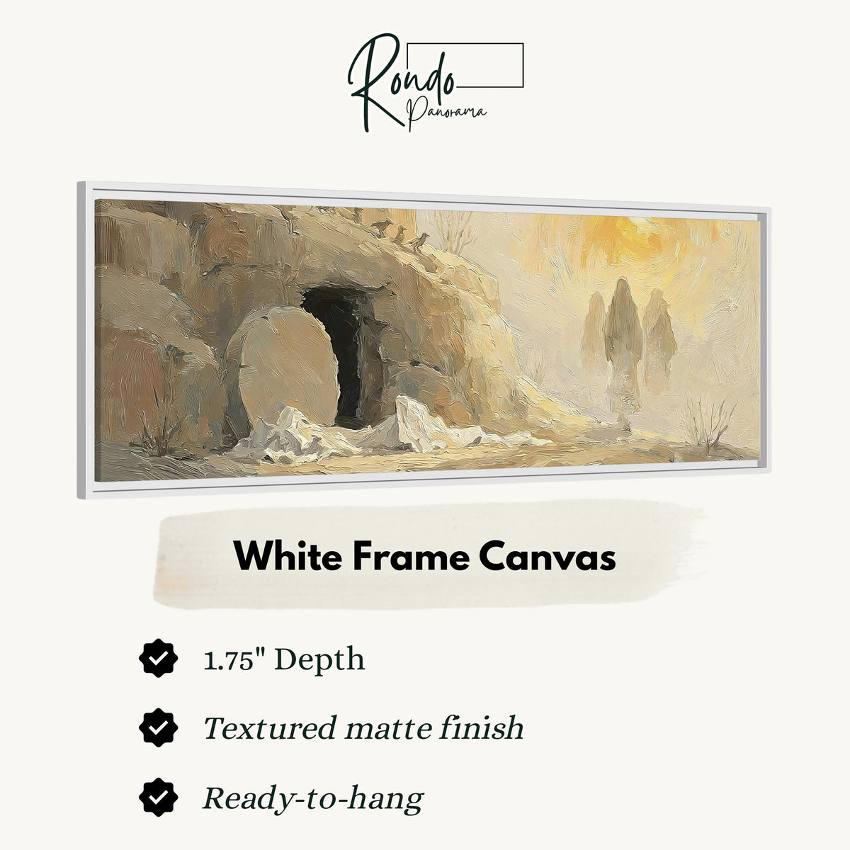 The empty tomb at sunrise canvas print in a white floating frame
