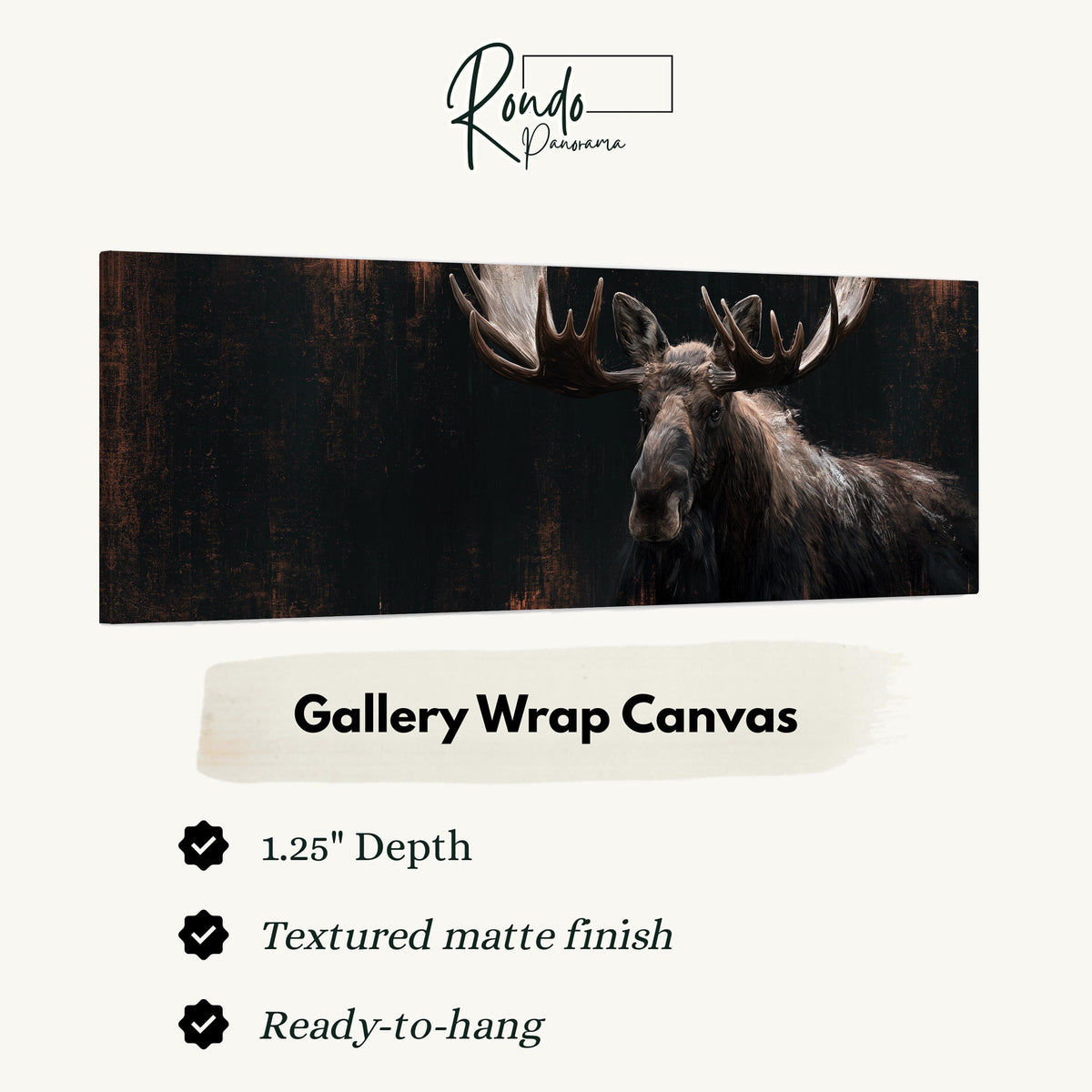 Dark moose portrait gallery wrap canvas with the image wrapped around the edges
